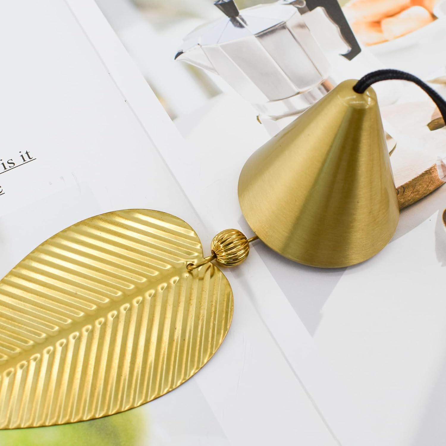 Mrmrkura Gold Leaf Hanging Bell Decorative Bell for Good Luck, Hanging Wind Chime Ornament Window Home Decor Chinese Feng Shui Bell (Cone Shape) image number 6