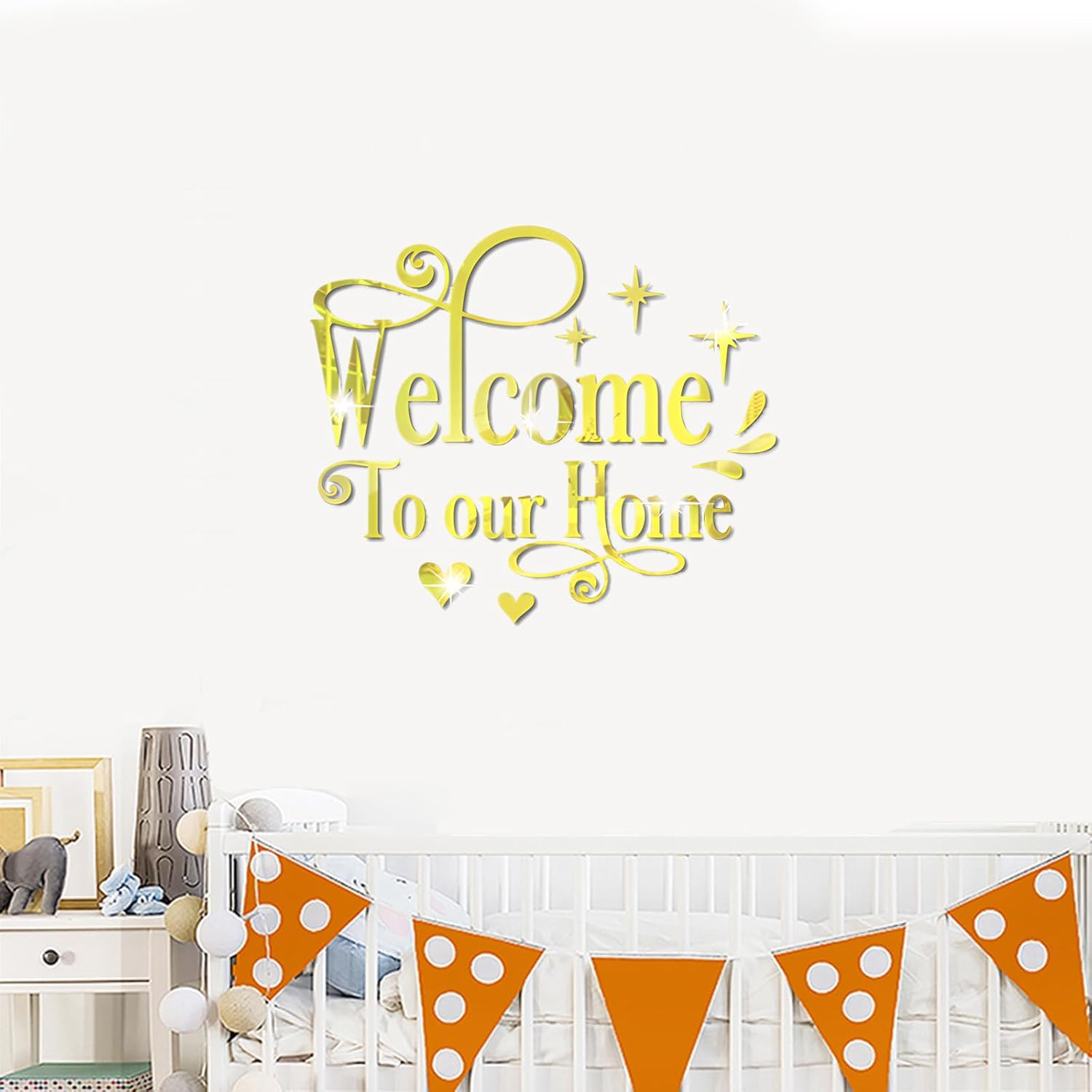 INCAUCA Welcome to Our Home Wall Decor Sticker, Home Acrylic 3D Mirror Wall Decal, Removable Art Letter Sign, Wall Door Quote Decoration DIY for Living Room Bedroom Sofa TV Background (Silver) image number 3