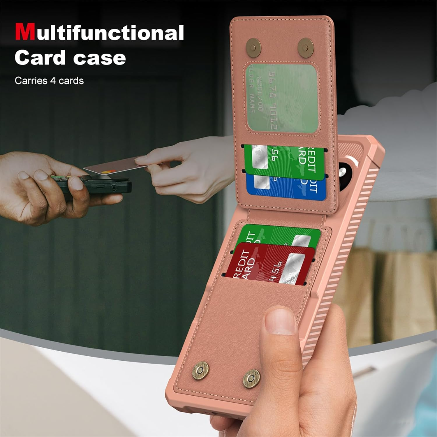 Fofvccv Wallet Case for Google Pixel 10 Pro XL with Double Magnetic Clasp, PU Leather Flip Kickstand Cover with Credit Card Slots Holder for Google Pixel 10 Pro XL ZM Rose image number 4