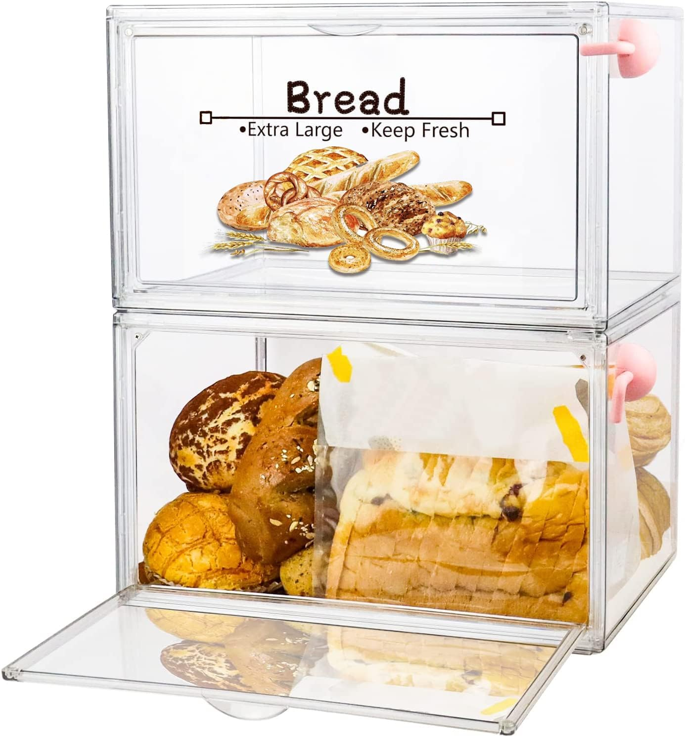 2PCS Bread Bin for Kitchen Storage & Organisation &ndash; Large Bread Box for Kitchen Countertop , Stackable Double Layer Bread Storage Container, Clear Bread Boxes for Kitchen Counter, Bread Keeper for Homemade Bread (2 PCS) image number 3