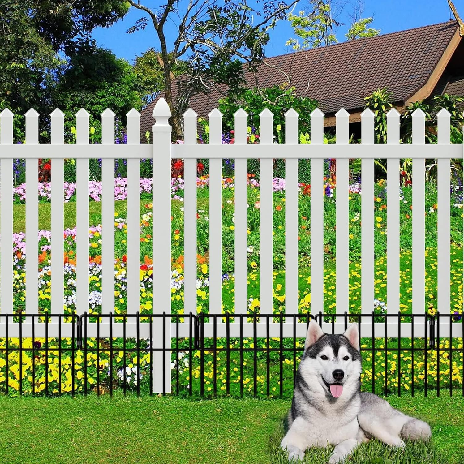 Thrivinest 10 Pack Animal Barrier, No Dig Decorative Fence, 17In(H) X10Ft(L) Rustproof Metal Small Garden Fence Border for Dogs Rabbits, Bottom Blocker for Outdoor Yard Patio