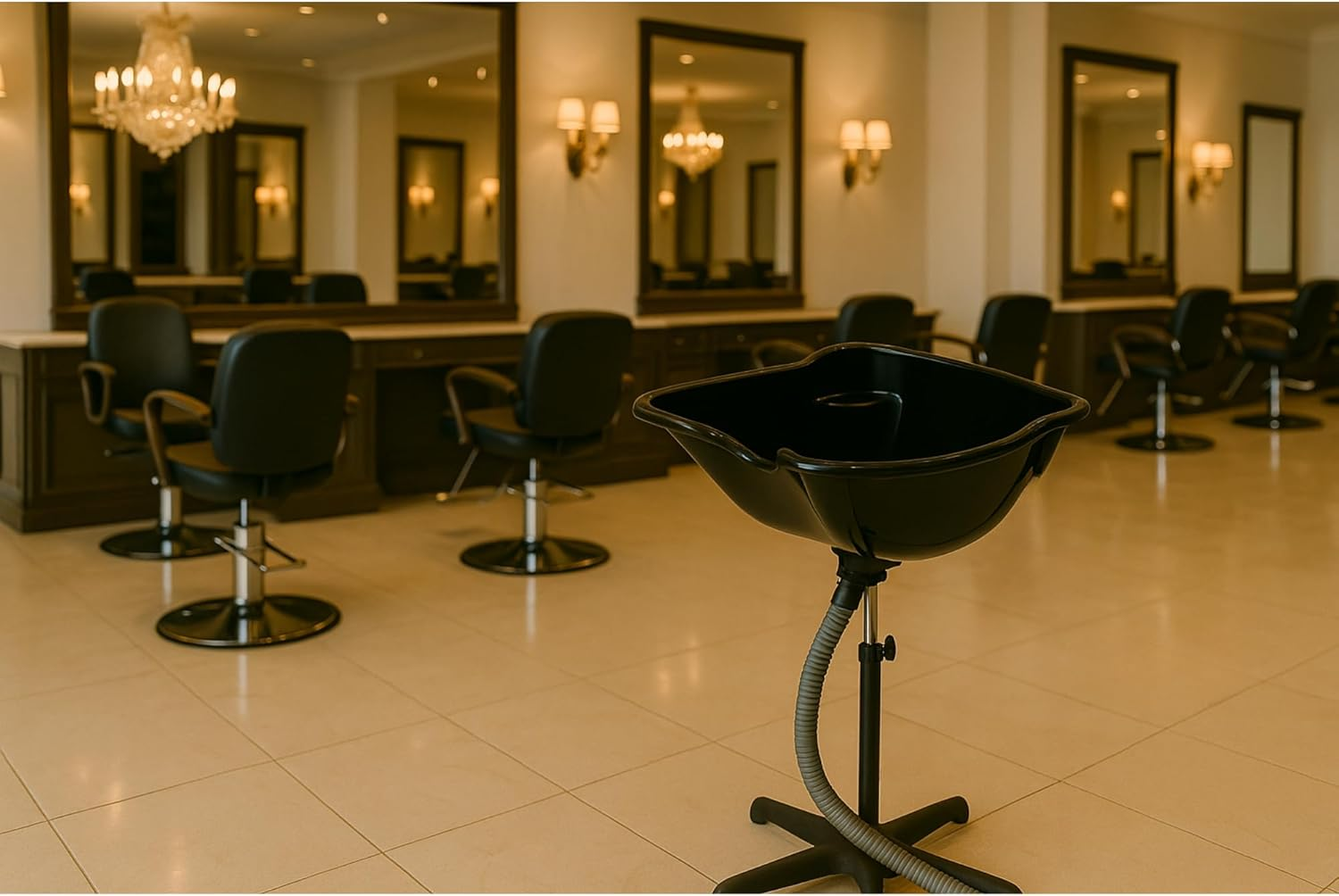 The Prowash Deluxe Adjustable Portable Hairdressing Basin Has a Durable Black Plastic Basin, Stainless Steel Frame, and Adjustable Height (92-130Cm), Offering Comfort and Convenience for Salons. image number 5