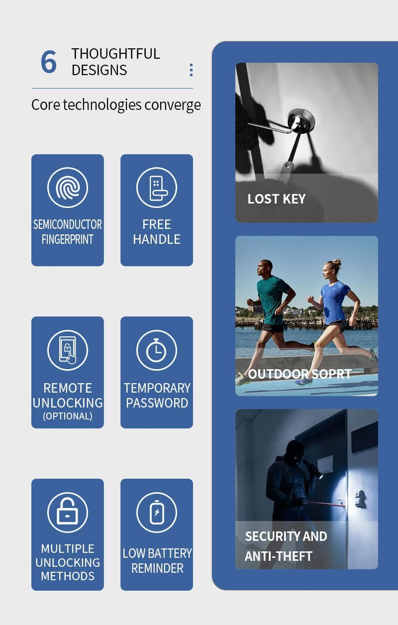 Xenocam Smart Door Lock, Fingerprint Keyless Entry, Biometric Digital Ring Touch Screen, Electronic Lock with Keypad for Home, Free APP, NFC Card, Works with Tuya App image number 3