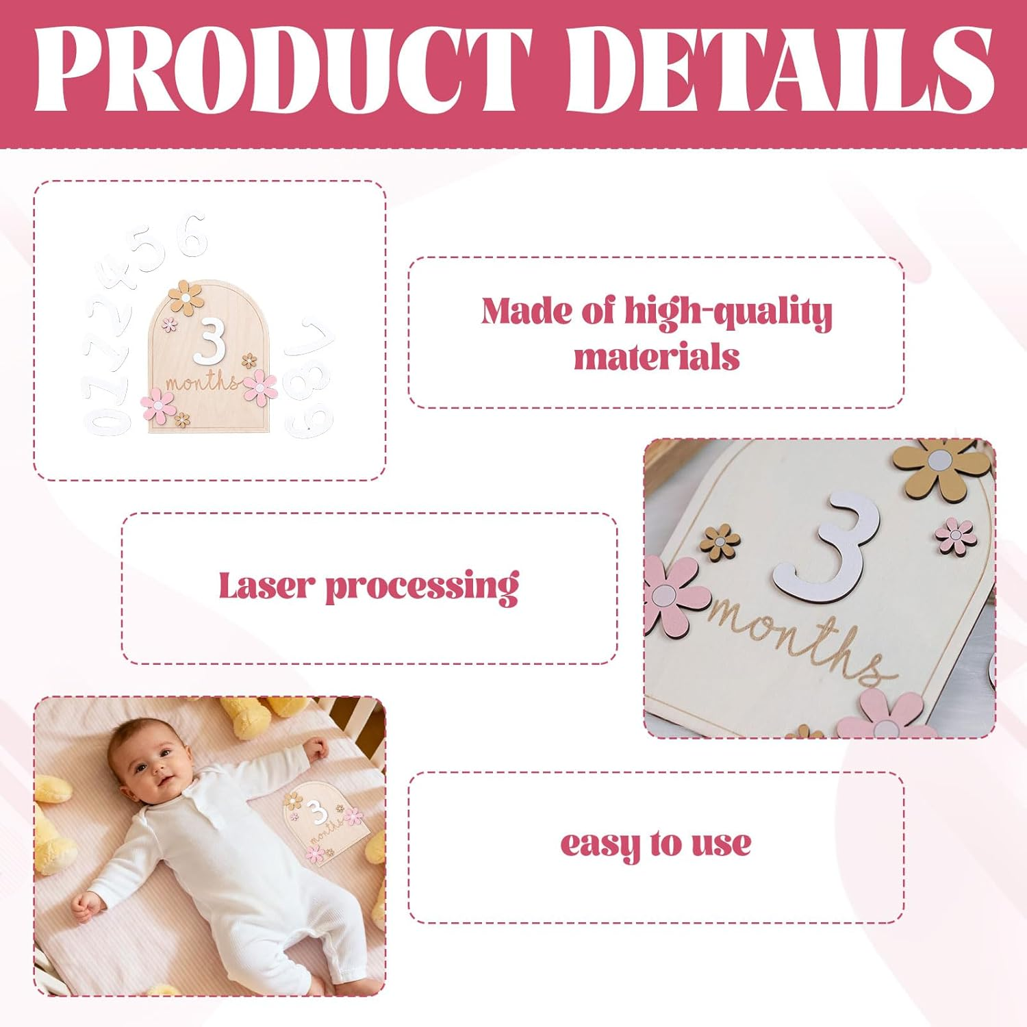 Baby Milestone Cards, Baby Announcement Plaque, Baby Monthly Milestone Cards 1-12 Month, Wooden Baby Items to Document Your Baby'S Growth, Newborn Photography Props, Baby Shower Gifts image number 4