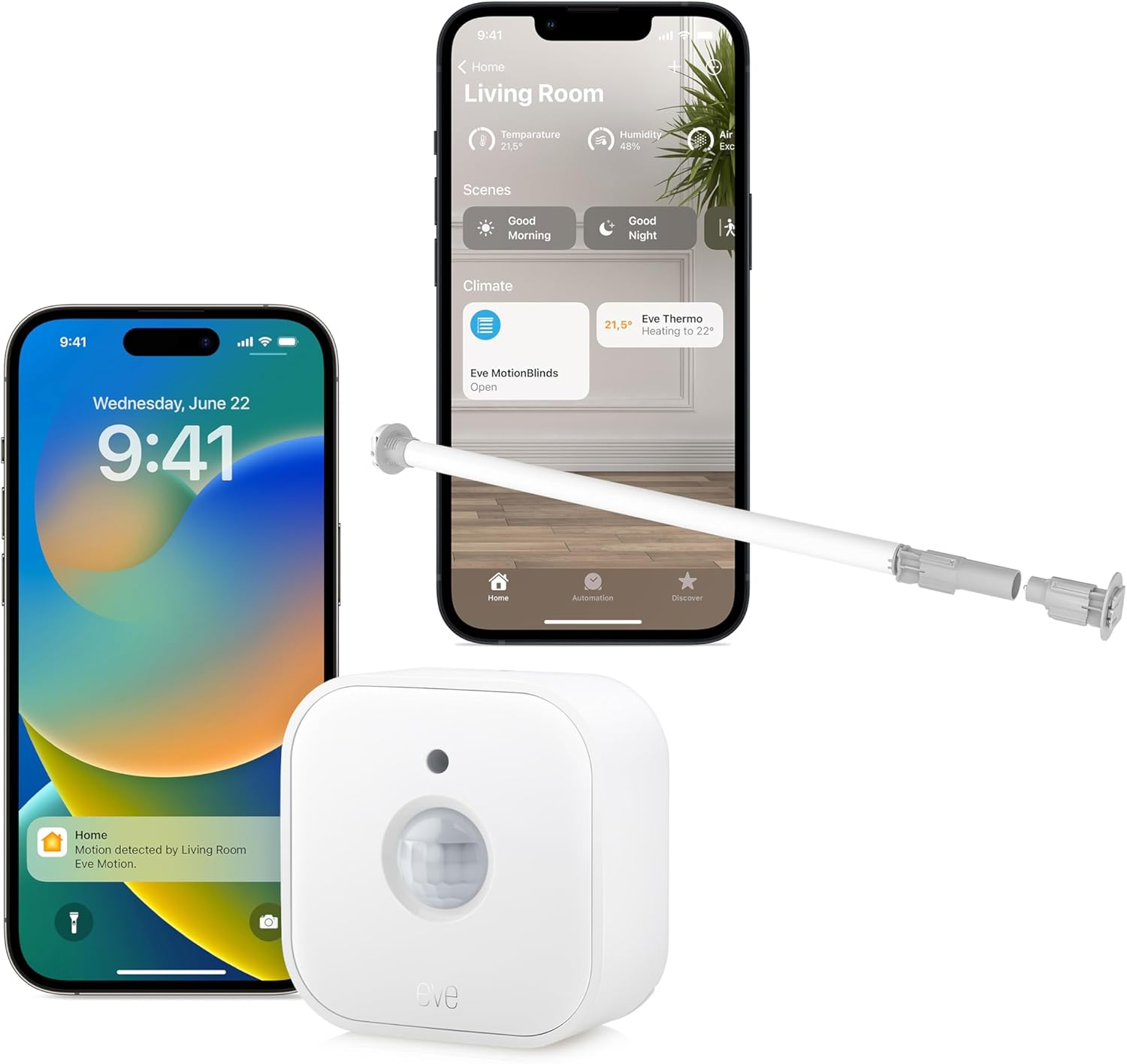 Eve Smart Shading Set (Matter): 1 Eve Motionblinds Upgrade Kit for Roller Blinds (Motor to Upgrade Existing Indoor Blinds) & 1 Eve Motion (Smart Motion and Light Sensor), Requires Thread Border Router