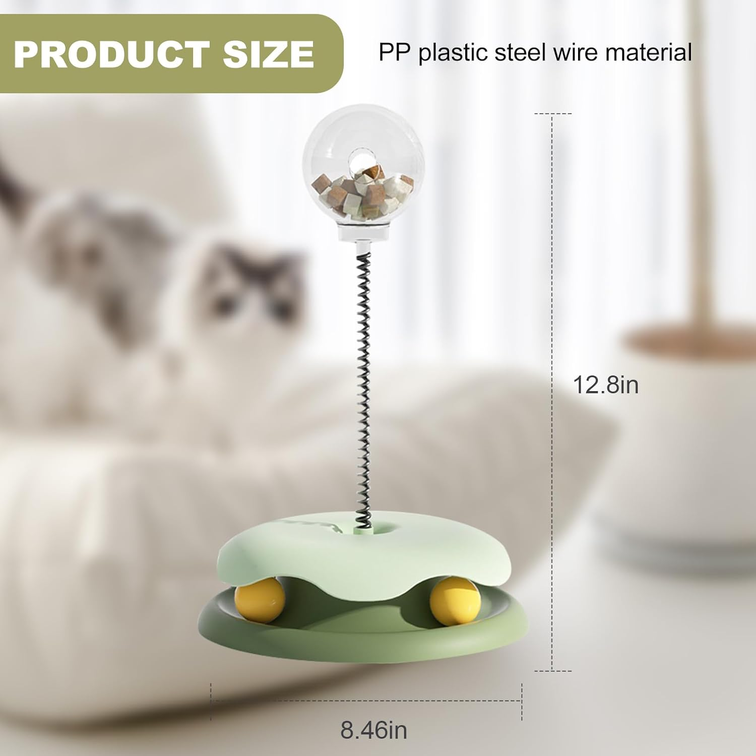 KECUSIN Cat Turntable Toy &ndash; Cat Interactive Slow Feeder Toy, Rotating Turntable with 2 Rolling Balls & Bouncy Steel Spring for Engaging Play and Healthy Eating. (Blue) - Green image number 3