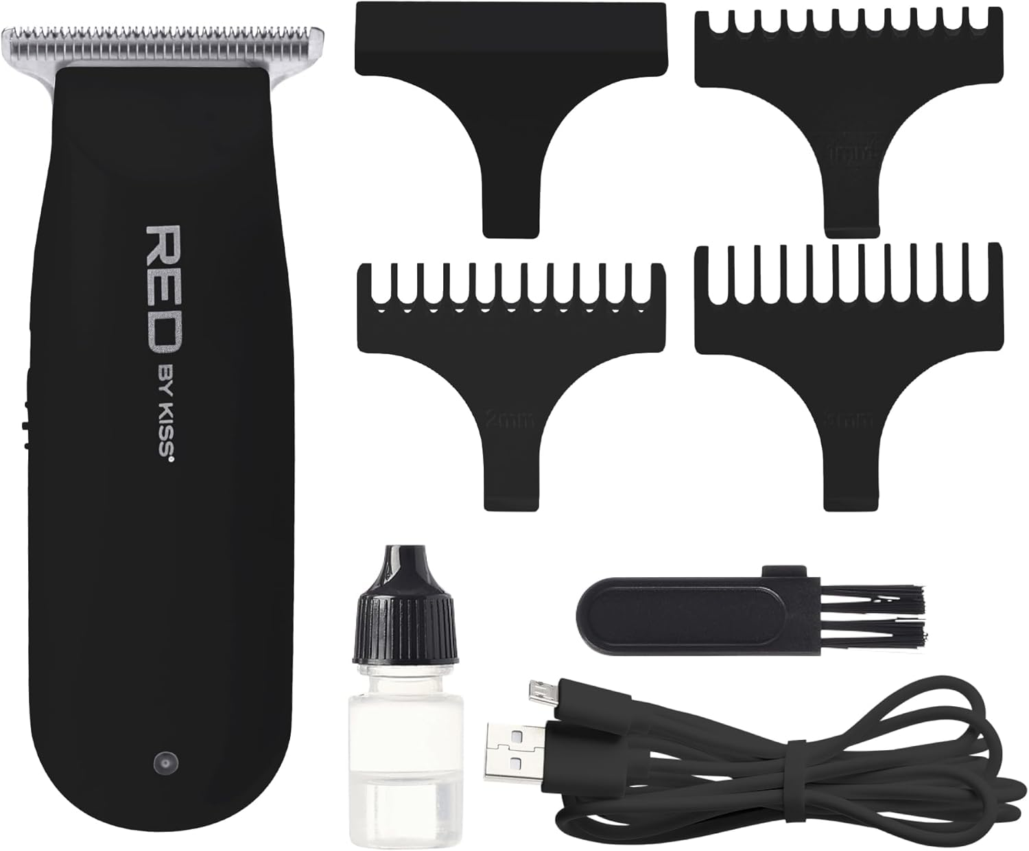 Red by Kiss Hair Clipper, Mini Cordless Hair Trimmer, Long Lasting Hair Cutting Kit, USB-C Rechargeable Haircut Beard Trimming Clippers for Men Women Kids, Portable Grooming Kit (Black)
