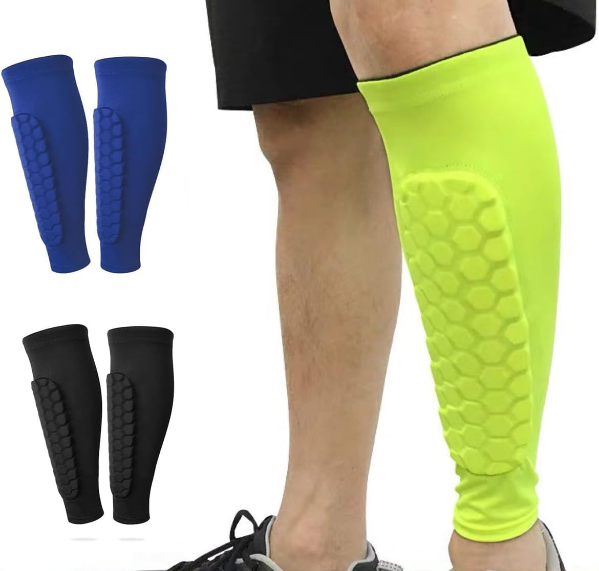 2-Pack Football Shin Guards with Honeycomb Pads - Soccer Compression Sleeves Built-In Calf Support, Breathable Shin Protectors for Men Women Youth image number 1