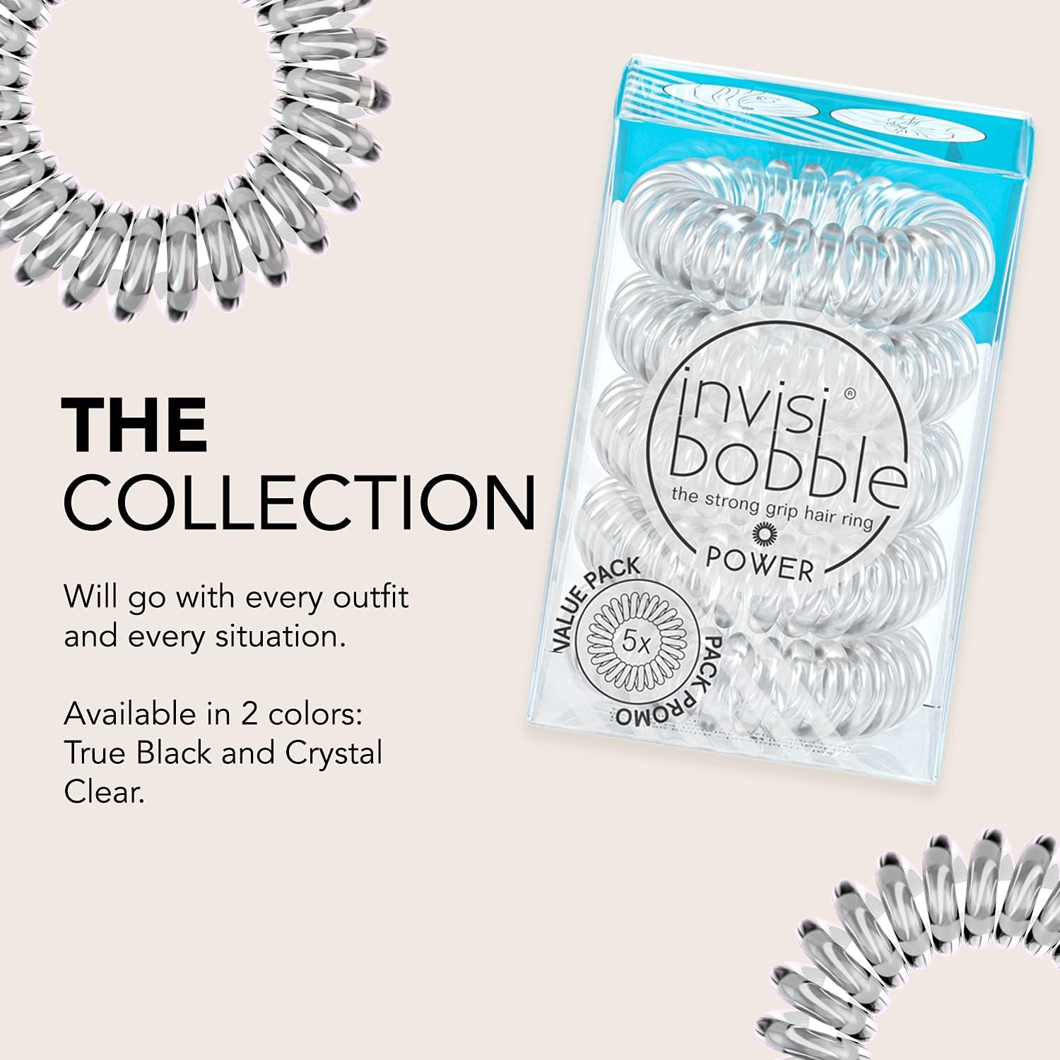 Invisibobble Power Traceless Spiral Hair Ties - 5 Pack - Crystal Clear - Strong Elastic Grip Coil Hair Accessories for Active Women - No Kink, Non Soaking - Gentle for Girls Teens and Thick Hair image number 7