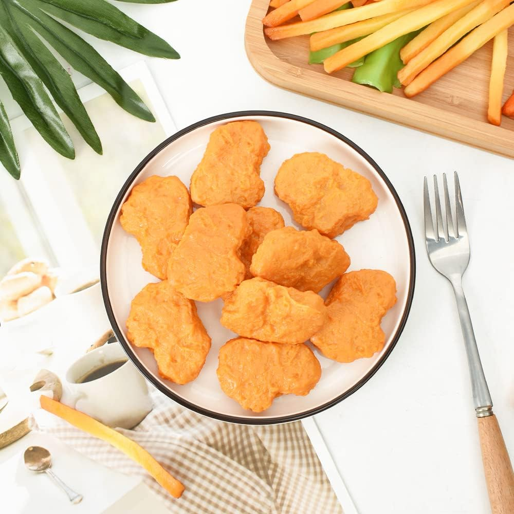 Luckforest Artificial Chicken Nuggets, 10Pcs Fake Fried Chicken Model Lifelike Food Meat for Home Kitchen Decor Food Model Market Display Props image number 4