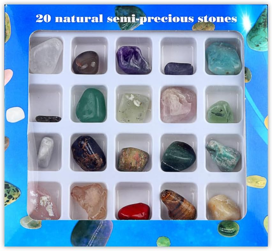 20Pcs/Set Mini Natural Stones Gift Box,Natural Stone Ornaments for Science Education Healing Crystal Tumbled Rough Stone Chakra Raw Stone Meditation Reiki Collection image number 2