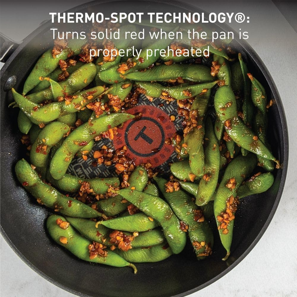 T-Fal E76597 Ultimate Hard Anodized Scratch Resistant Titanium Nonstick Thermo-Spot Heat Indicator Anti-Warp Base Dishwasher Safe Oven Safe PFOA Free Glass Lid Cookware, 10-Inch, Gray image number 5