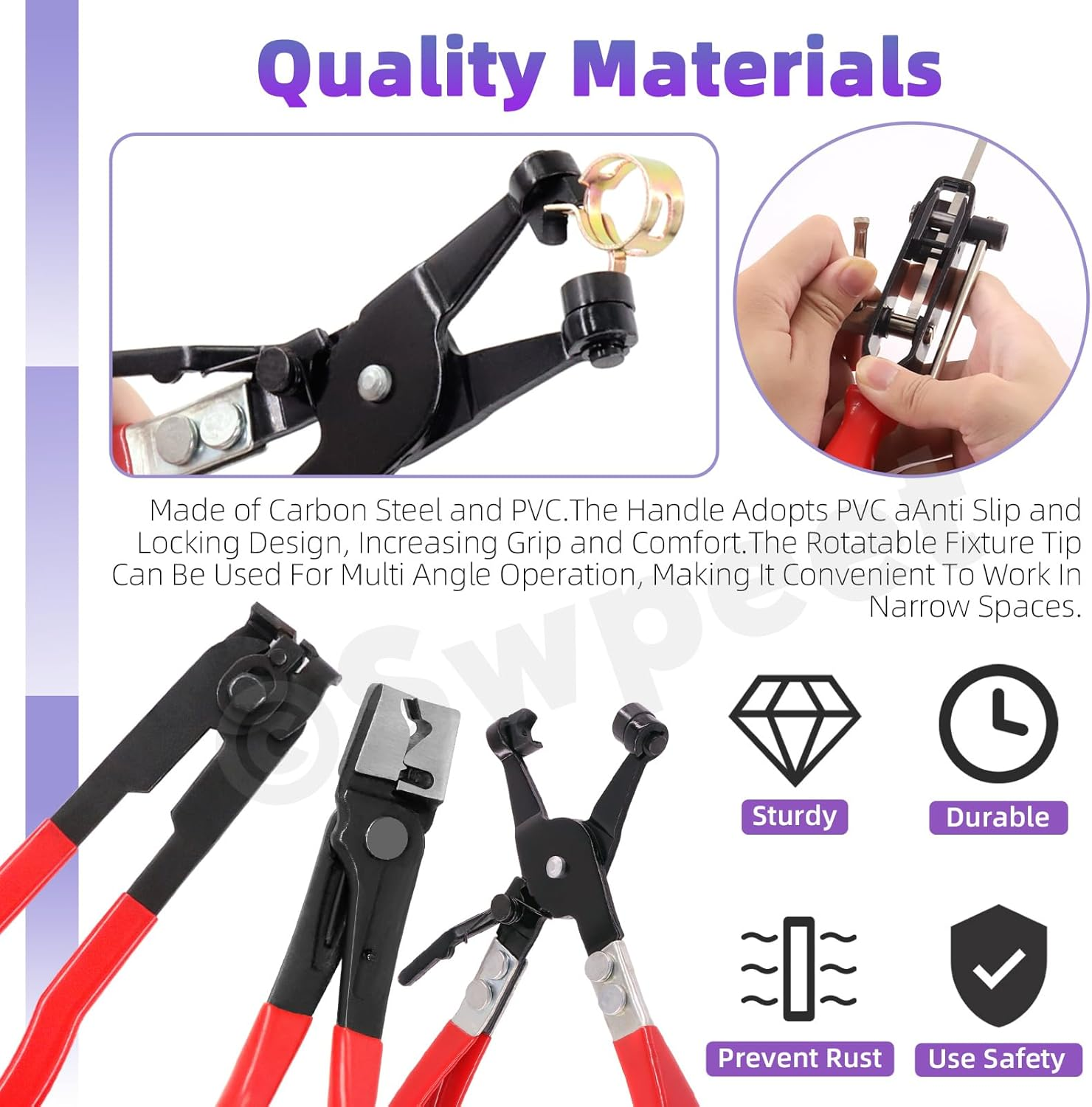 Swpeet 5Pcs 4Types CV Joint Boot Clamp Pliers, Hose Clamp Pliers, ATV CV Axle Boot Clamp Pliers, Clic-R Type Pliers with Gloves Assortment Kit, Car Banding Tools Kit for Most Car image number 2