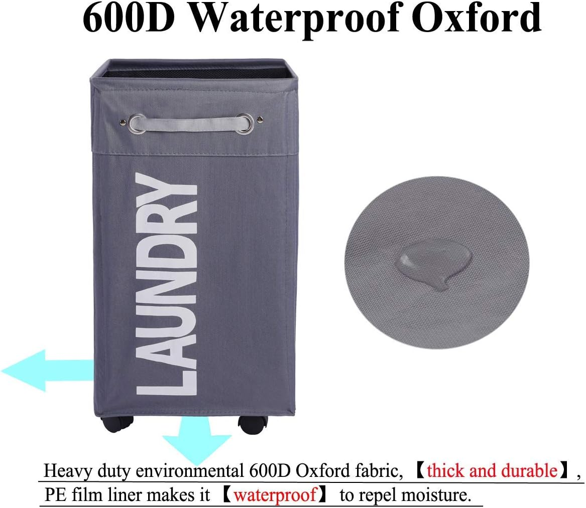 ALINK Rolling Laundry Basket with Wheels, Bathroom Laundry Hamper Large Wheeled Dirty Clothes Bin image number 2