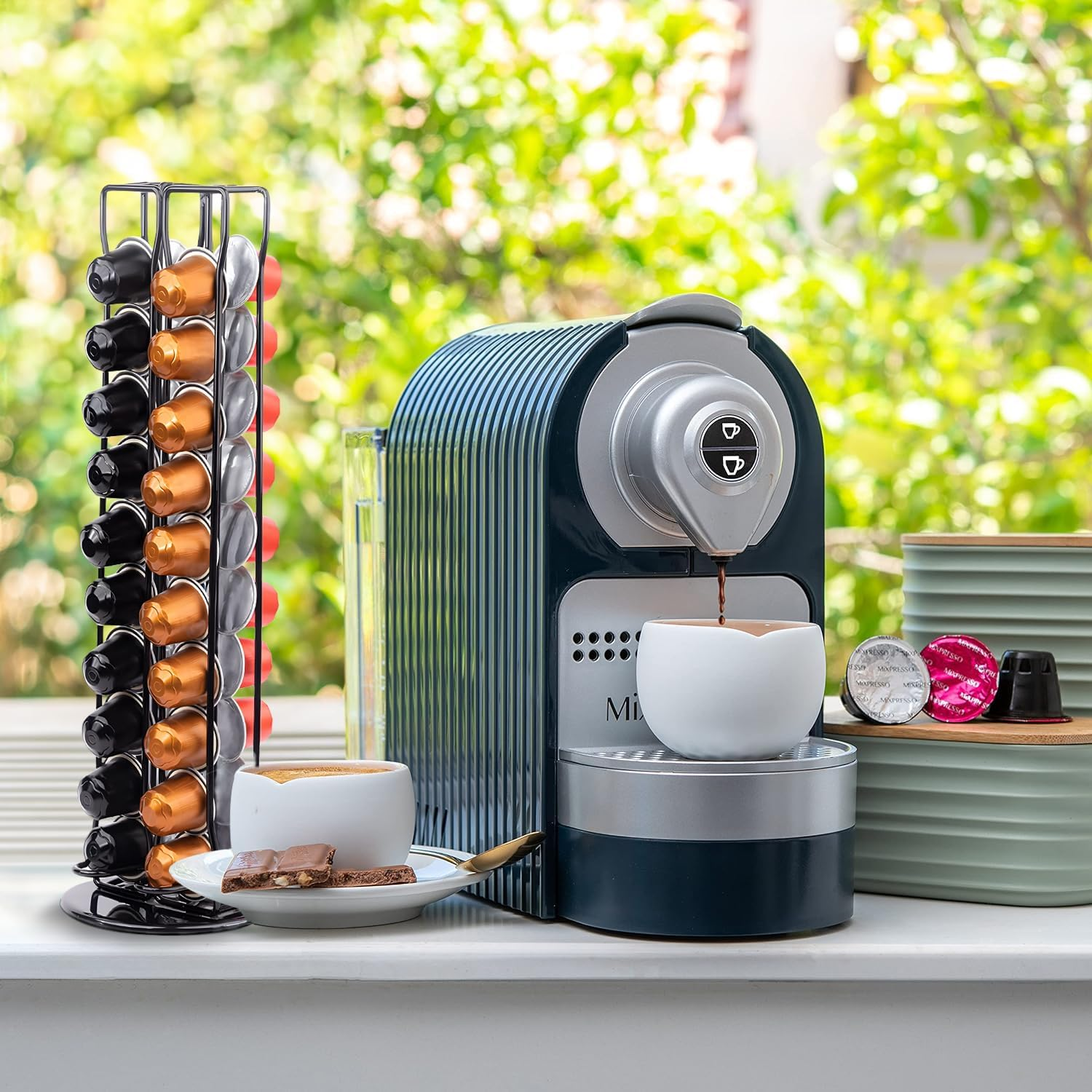 Coffee Pod Holder for Nespresso Pods, 40 Capsule Capacity, 360&deg; Rotating Coffee Pod Storage Tower Stand, Black, Rust-Proof, Soft Base, 37Cm High, Ideal Coffee Pod Holder for Kitchen, Office, Canteen image number 2