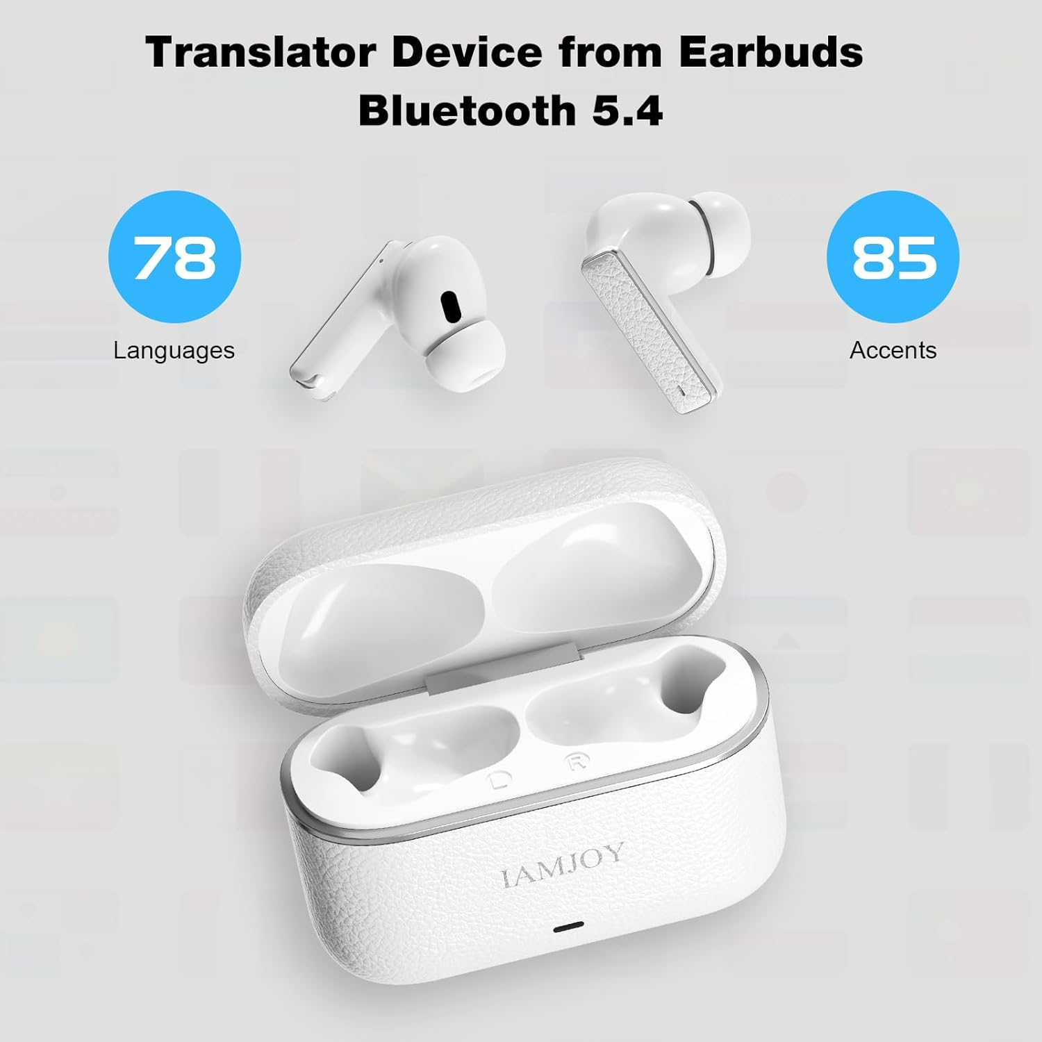 IAMJOY Language Translation Earbuds, 134 Language & Accents Two-Way Translator Device Built-In 6 Mics, 42Db Hybrid Dual Noise Cancelling Earbuds for Travel Business Learning, White image number 5