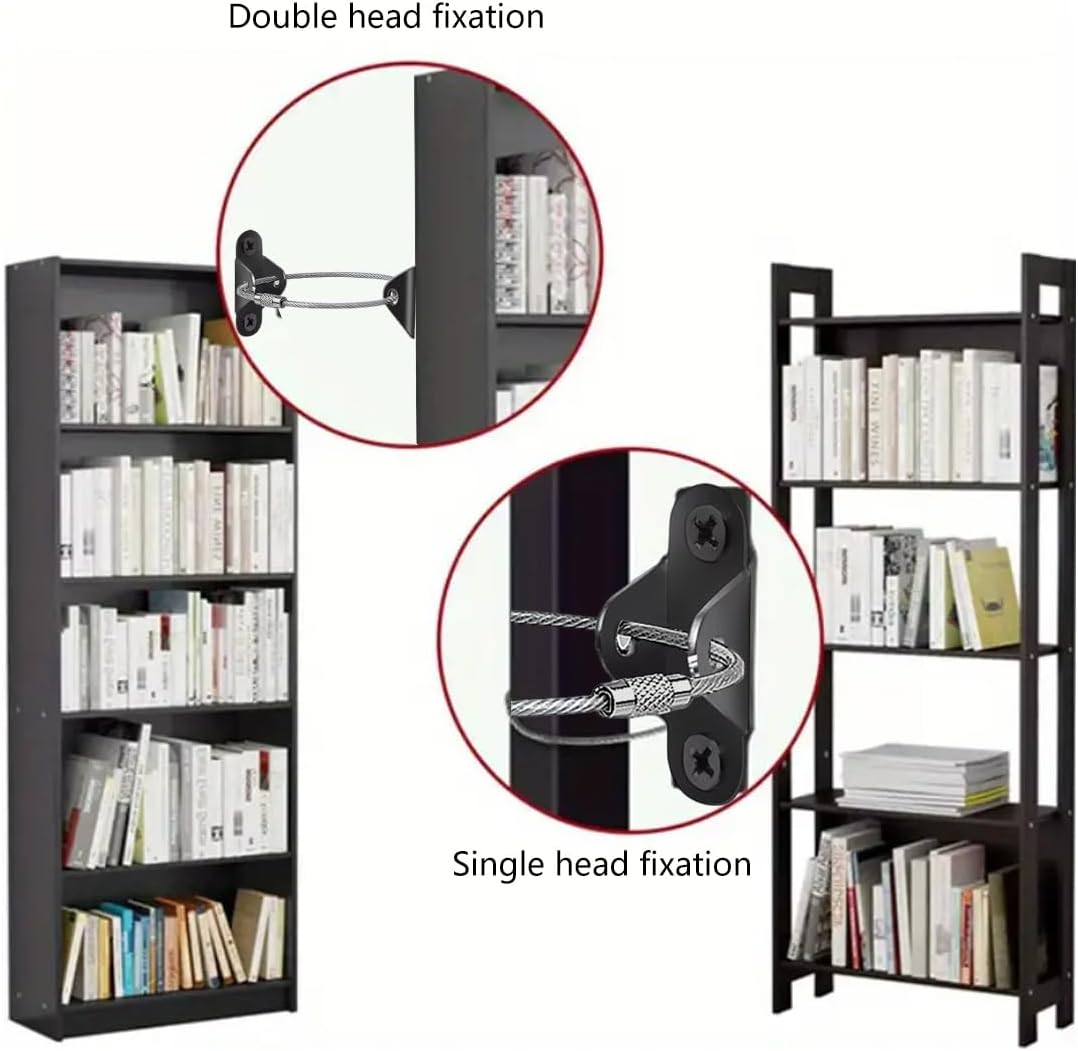 AIMALL 10 Sets Adjustable Black Steel Wire Furniture Anti-Tip Kit for Child Safety, Heavy Duty Nylon Straps for Shoe Cabinet, Bookshelf, Bucket Cabinet, Size 7.87In image number 6
