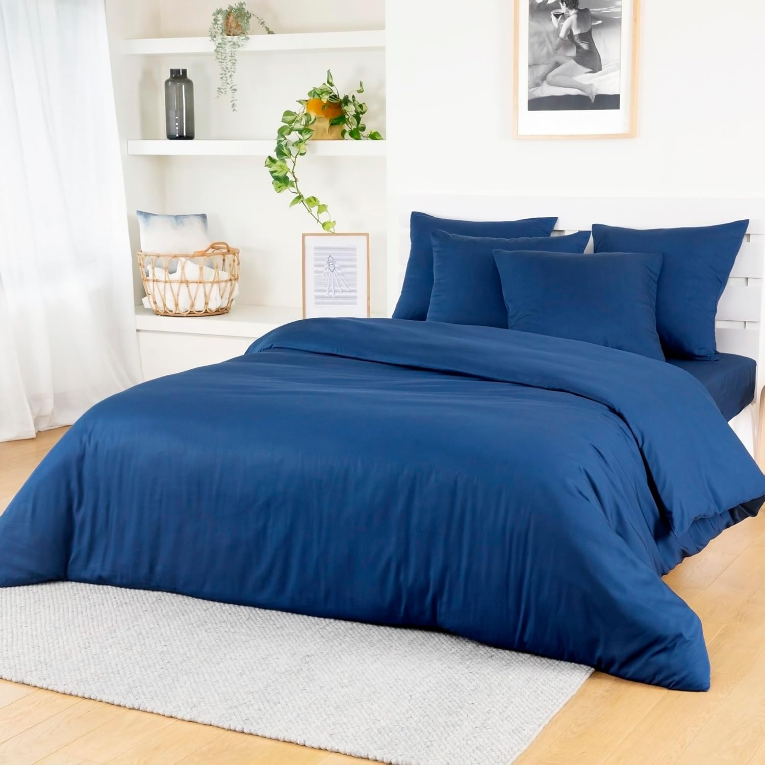 Bambaw Bamboo Bed Linen 155 X 220 Cm, Sustainable Bamboo Duvet Cover, Soft Hotel Quality Bed Linen, Cooling Duvet Cover 155 X 220 Cm, Summer (Navy Blue) image number 6