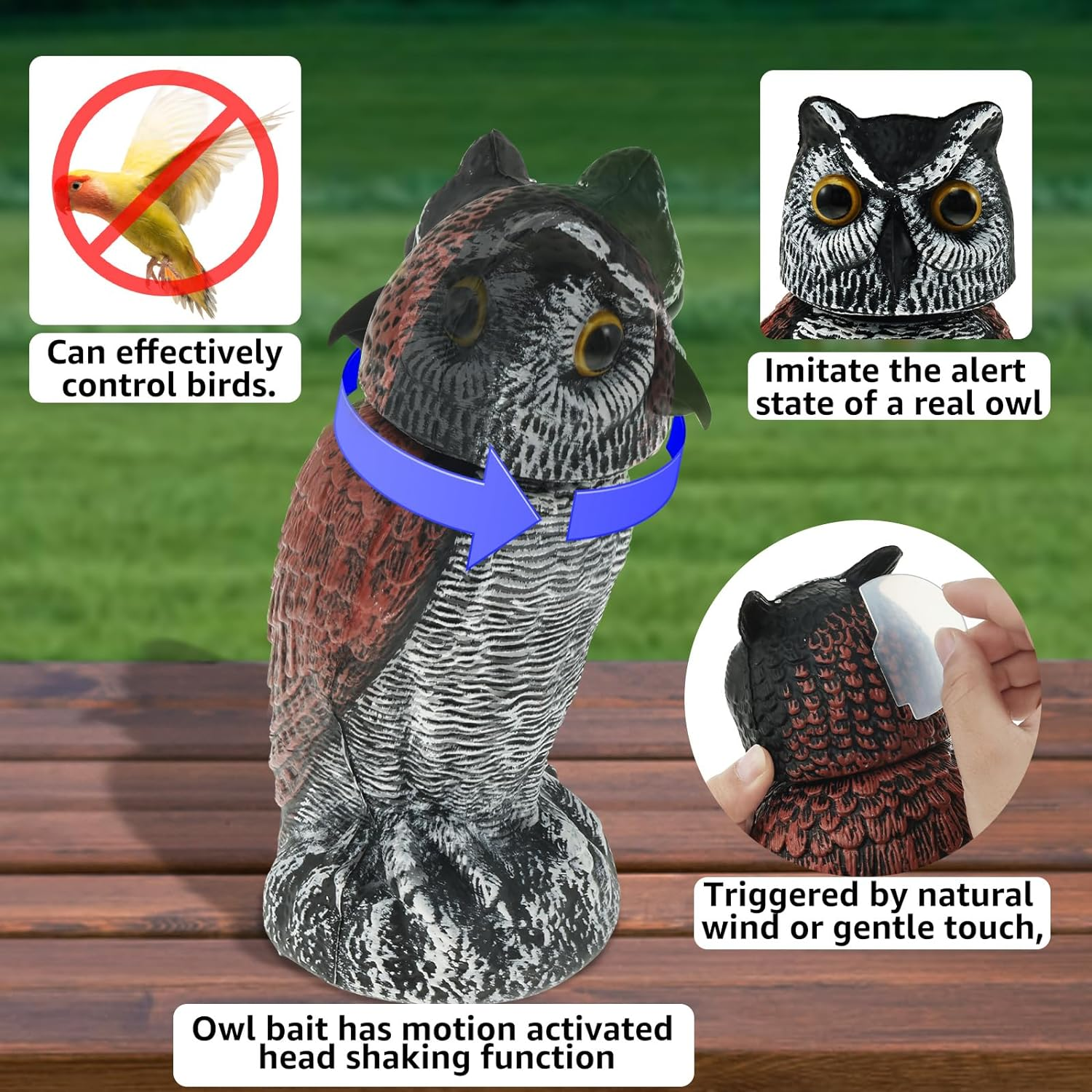 Fake Owl Decoy, Simulation Owl Bird Deterrent with 360&deg; Swivel Head, Scare Birds Plastic Fake Owls Scarecrow to Frighten Birds for Garden Indoor Outdoor, Pest Repellent (2PCS) image number 4