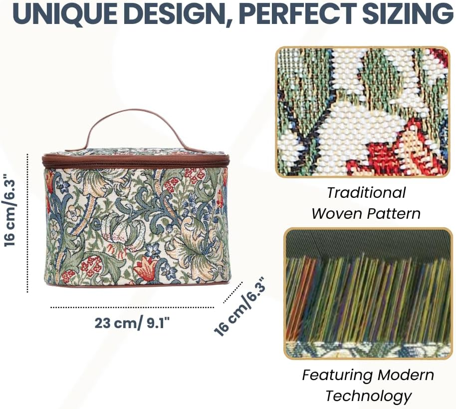 Signare Tapestry Cosmetic Make up Toiletry Travel Vanity Bag Case in William Morris Golden Lily (TOIL-GLILY) - Golden Lilly image number 6