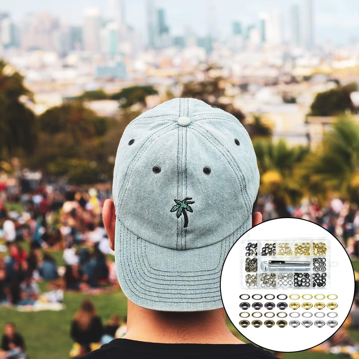 BEZANU Grommet Tool Kit, 100Set Metal Grommet Eyelets with 3Pcs Install Tool for Shoes, Fabric, Canvas, Clothing, Leather (4 Color, 1/4Inch) image number 3