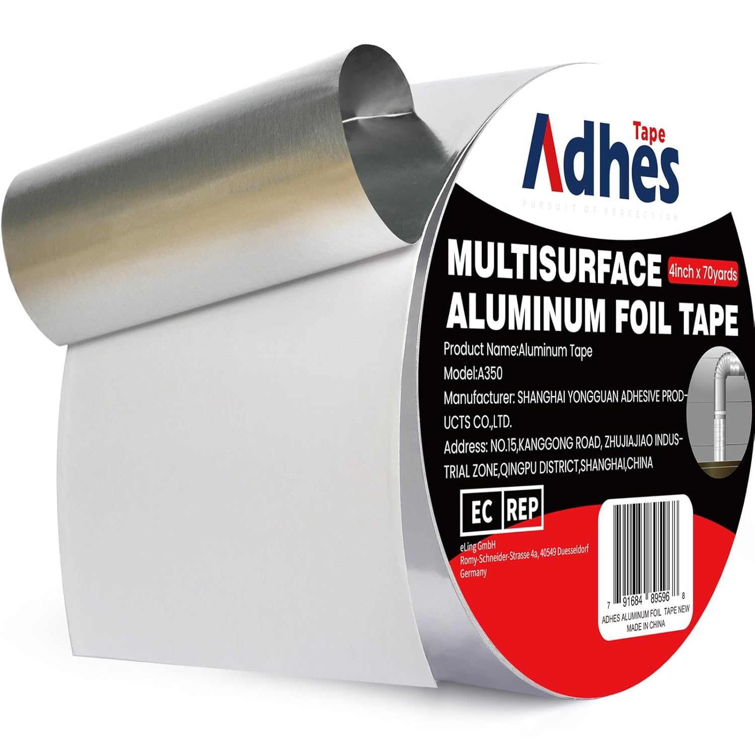 ADHES Aluminum Foil Tape 100Mm X 64M, Heat Reflective Tape 4" X 210Feet Metal Duct Tape Heat Resistant Tape Insulation Heat Shield for Insulation, Dryer Vent, Ductwork, HVAC, Air Ducts, Exhaust Hose image number 6