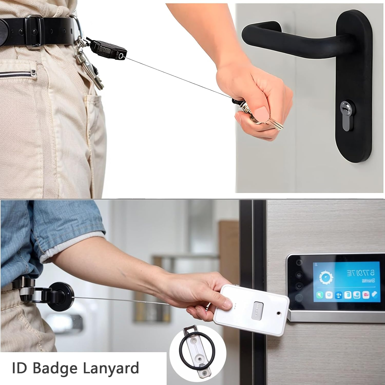 2 Pack Retractable Keychain, Lanyard Retractable Keyring Heavy Duty, ID Badge Reel with 81Cm Steel Wire Rope, Extendable Badge Holder with Clip - Black image number 3