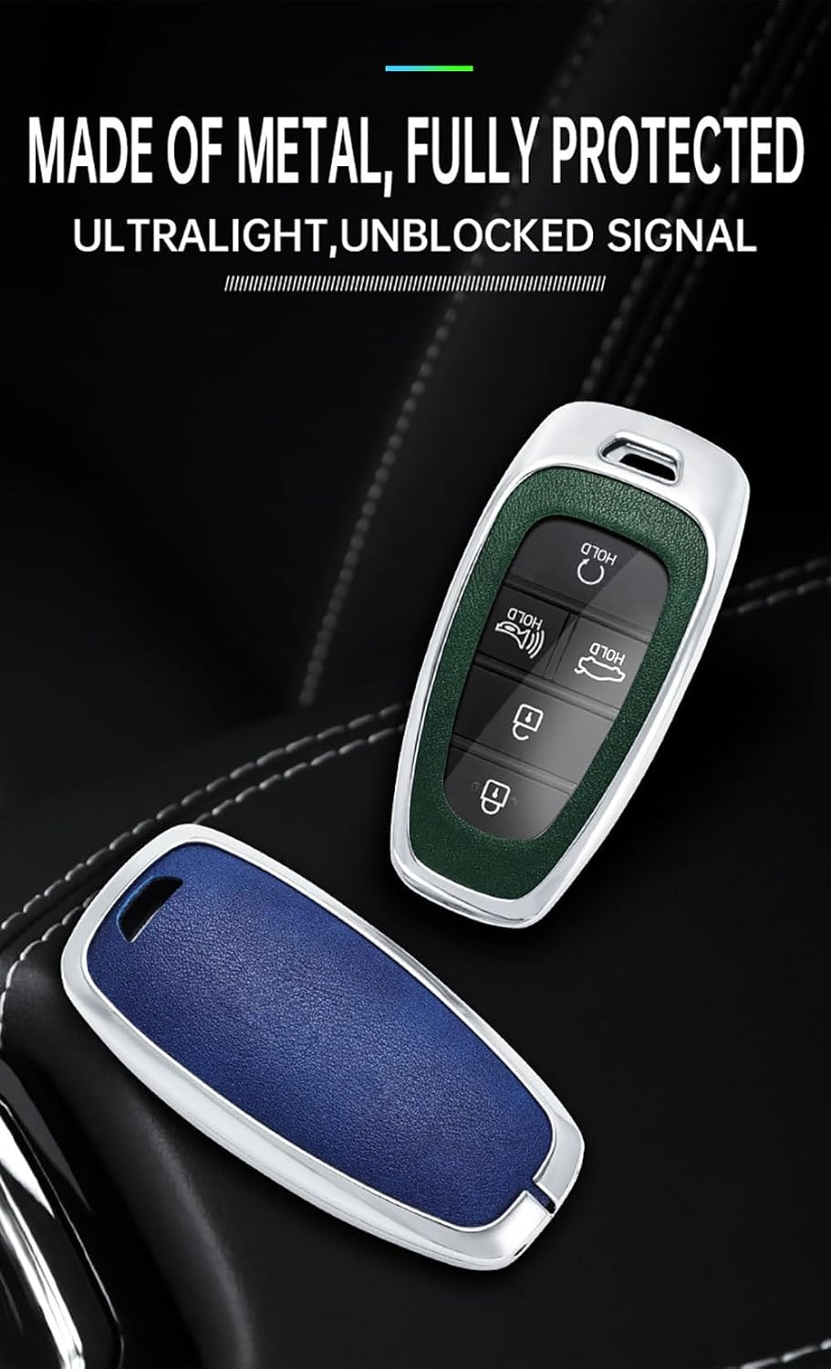 Ontto Alloy Car Key Fob Cover Fit for Hyundai Solaris Sonata Hybrid Nexo NX4 New Grand Santa Fe Tucson 2021 2022 2023 Leather Key Case Shell Key Holder Keyring Keychain Accessories Black image number 5