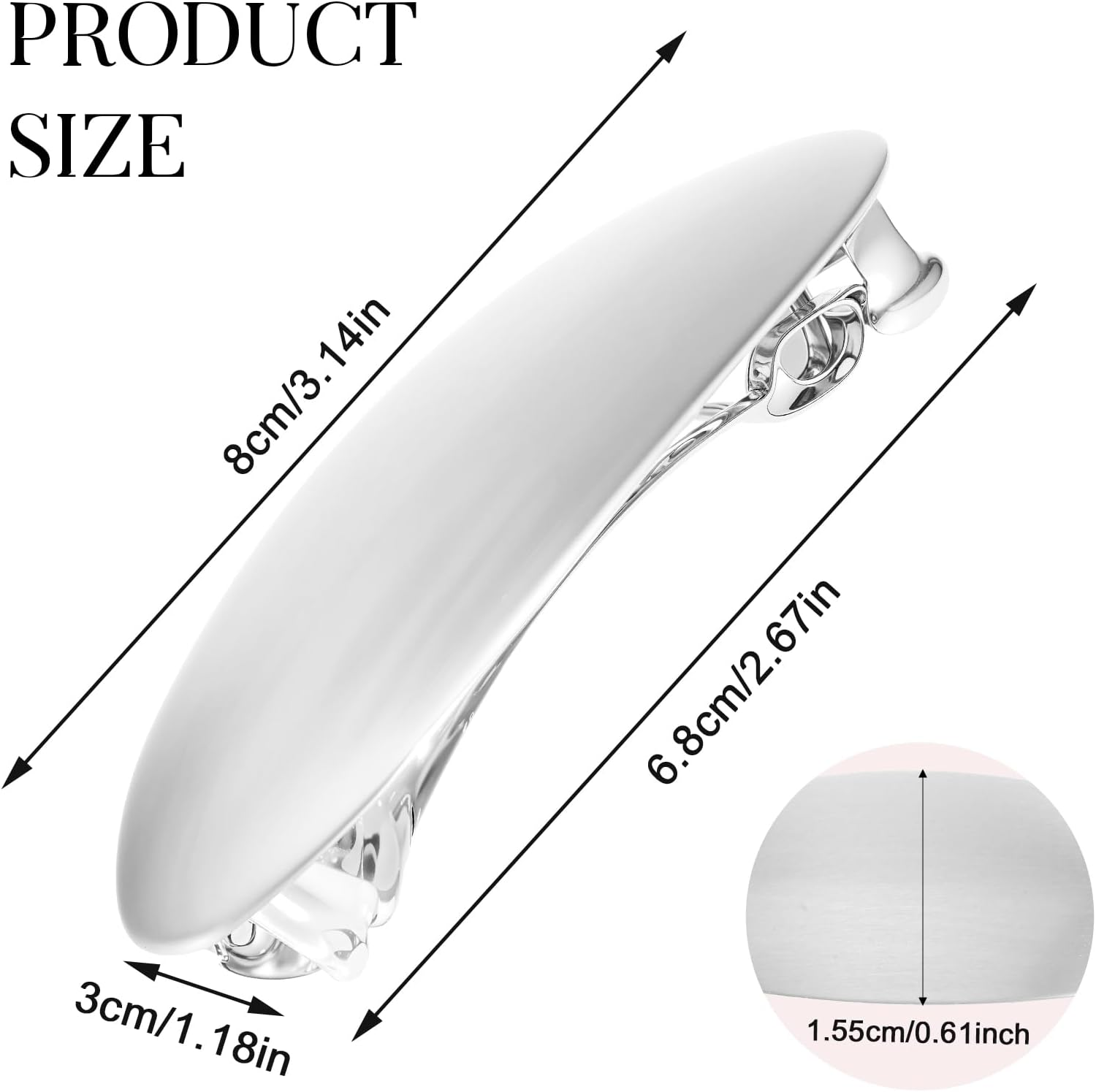 1 X Metal Hair Clip, Silver, Simple French Hair Clip, Oval Hair Clips, Small Flat for Women and Girls, Thin Hair, Thick Hair (3 Inches) image number 2