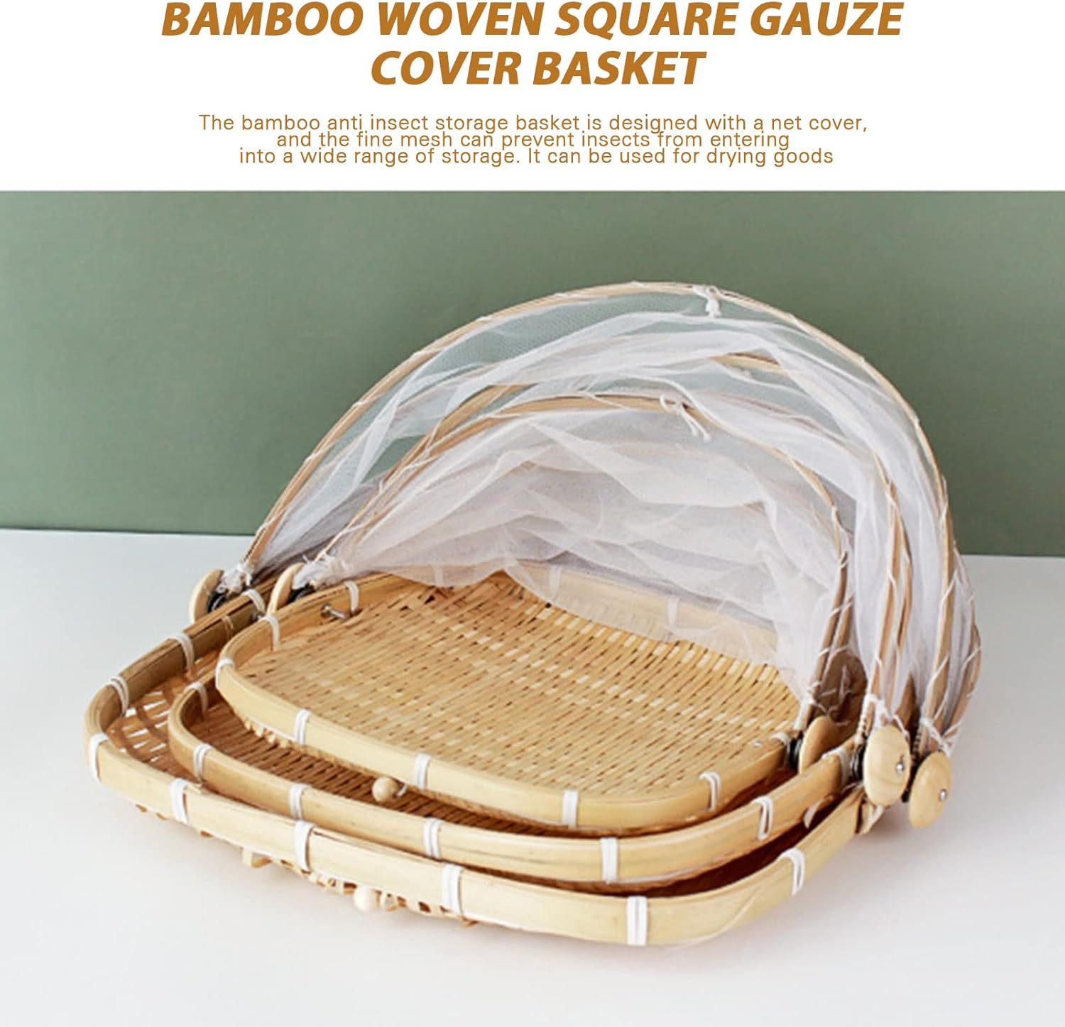 Hand Woven Basket, Multipurpose Storage Dustpan Durable Bread Serving Tray with Mesh Cover Creative Fruit Vegetable Storage Basket Kitchen Gadget for Home/475 (Color : round Trumpet) image number 3