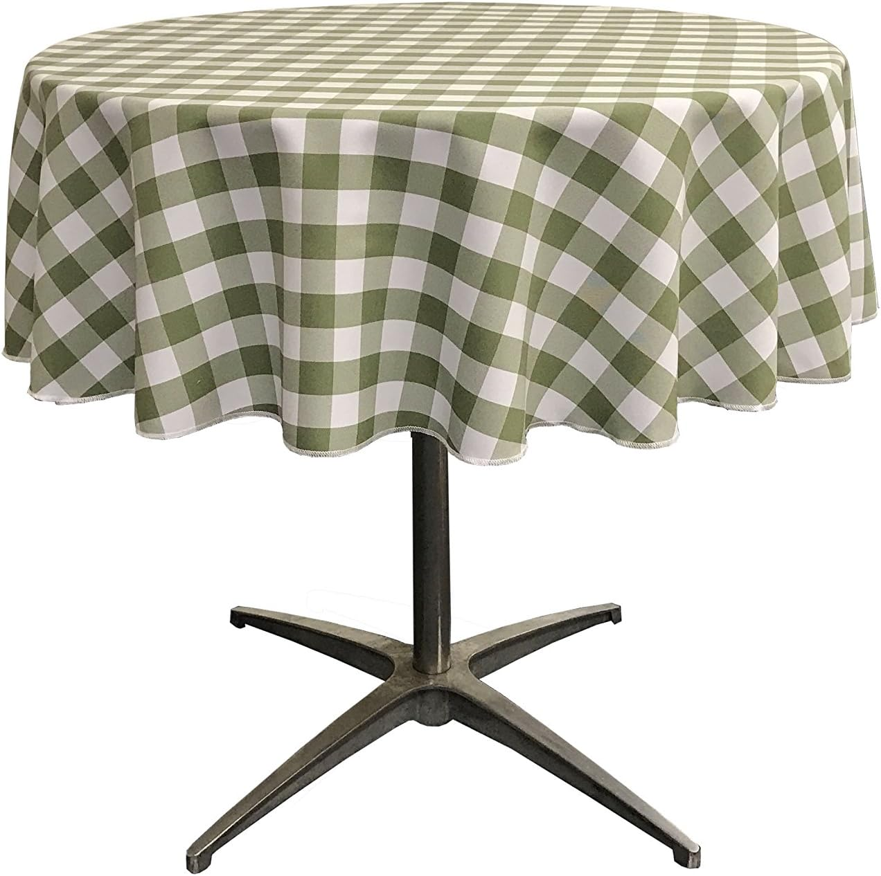 LA Linen Poly Checkered round Tablecloth, 51-Inch, Pink/White