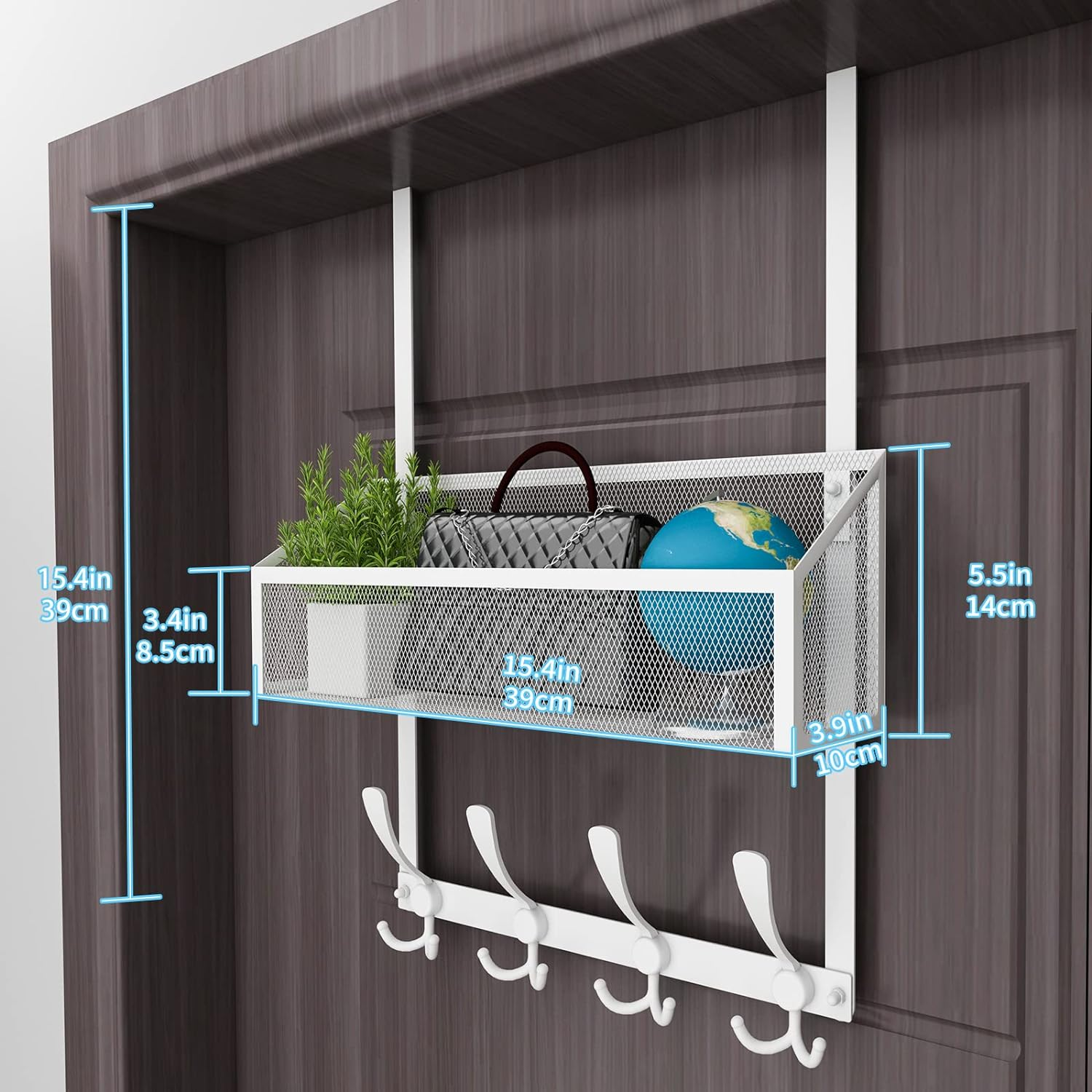 Kaiferty over the Door Hooks Organizer, Door Hanger Towel Rack Mesh Basket with 12 Hooks,Over the Door Storage Coat Hooks behind Door Organizer for Bathroom,Bedroom,Kitchen,Office(White) image number 3