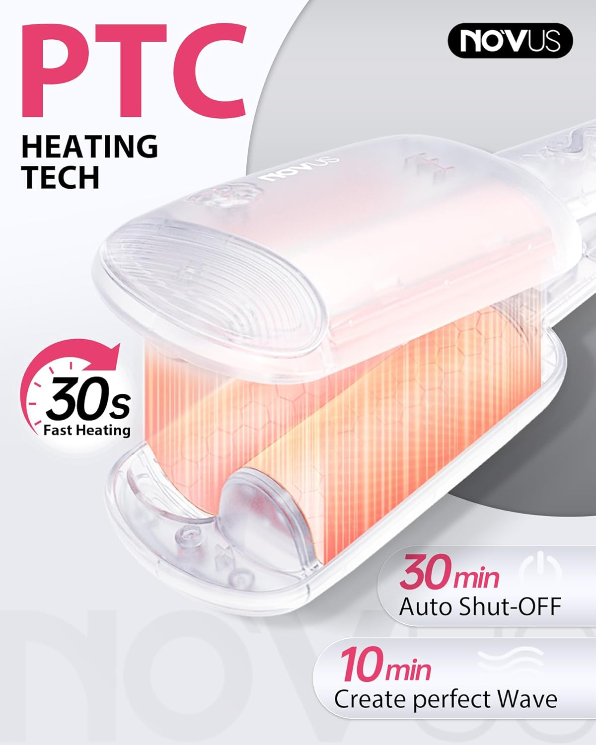 NOVUS Waver Curling Iron, Beach Waves Curling Wand, Ionic Hair Waver with Anti-Scald Hair Crimper, Easy to Use, 2 Barrel Hair Crimper for All Hair Types Women, Pink, 1.25 Inch image number 1