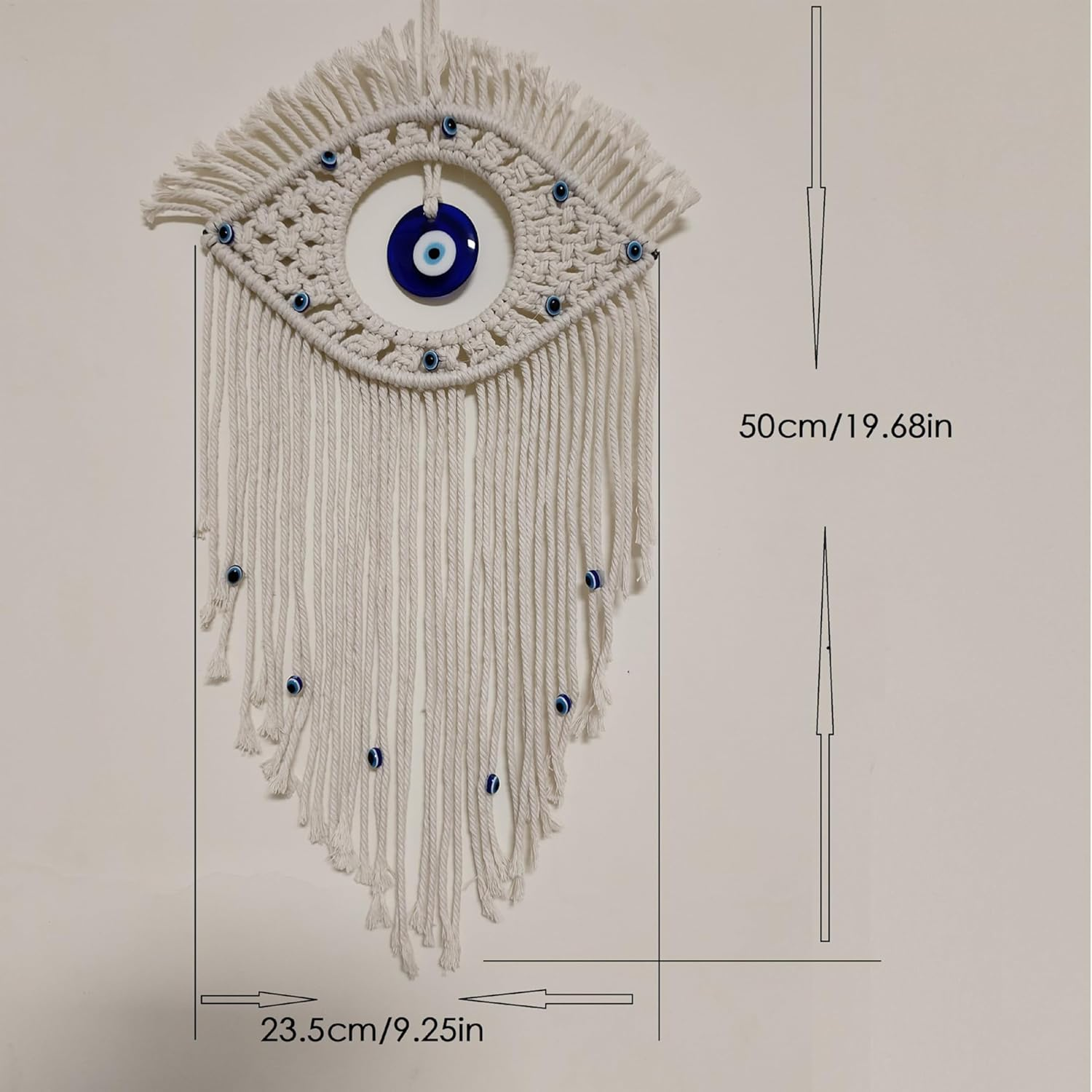 Bohemian Hand-Woven Blue & Evil Eye Wall Art|Artisan Macram&eacute; Bedroom/Dorm Decor|Protective Spiritual Hanging with Cotton Tassels|Boho Home Gift image number 4