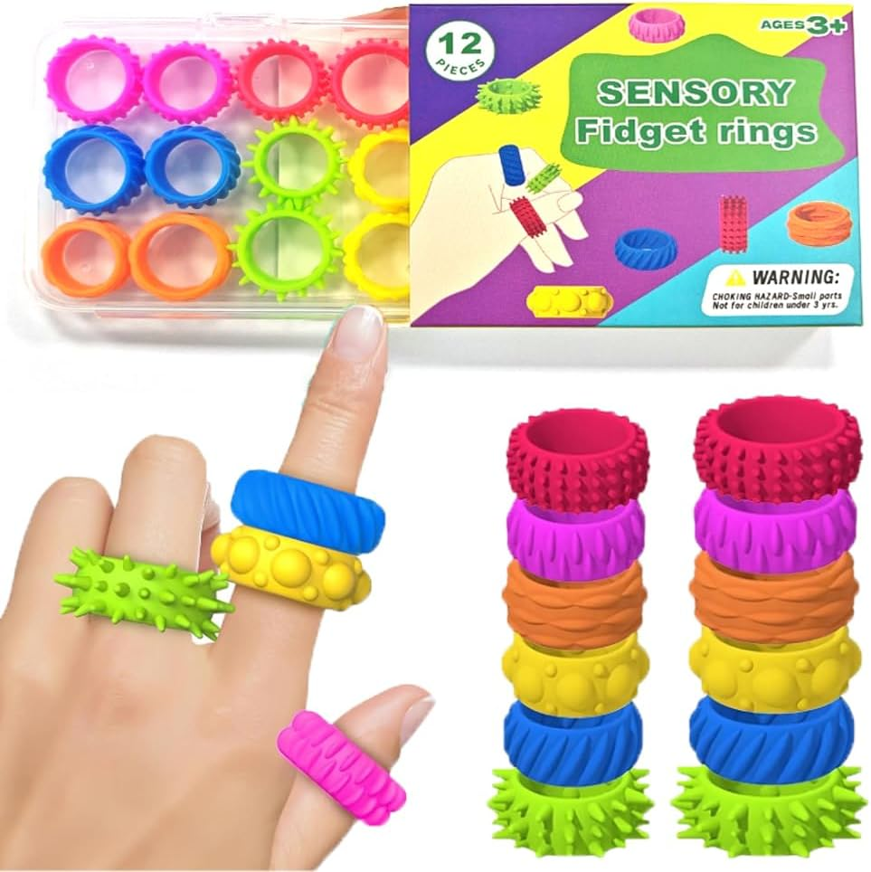 Sensory Fidget Toys for Autism Kids ,12 Pack Quiet Calming Spinner Rings Autism Stress Relief , Students Anxiety Relie image number 2