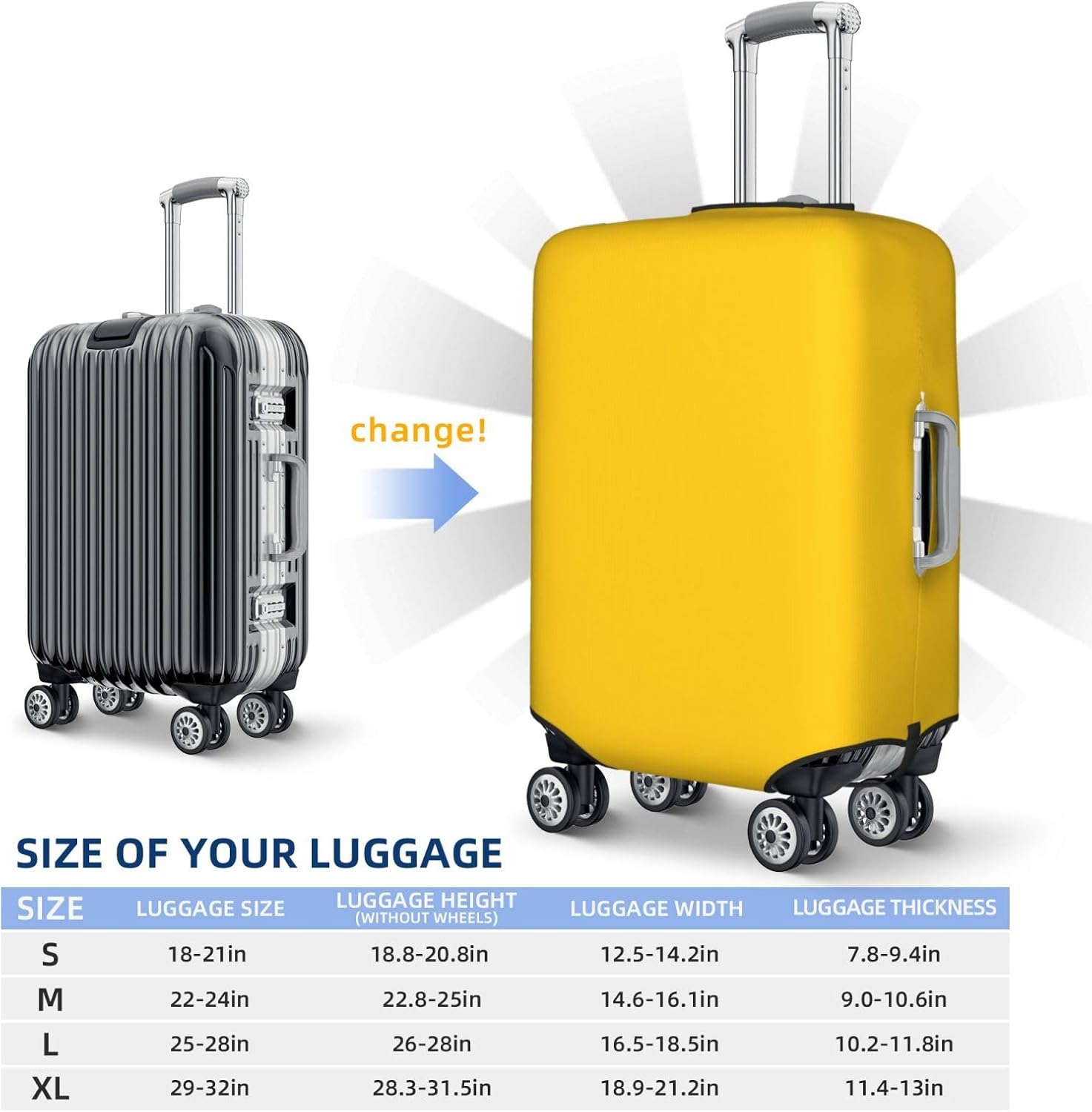 FJWSLCH Milk Duck Yellow Luggage Cover for Suitcase TSA Approved Elastic Suitcase Cover Anti-Scratch Travel Luggage Protector Cover Washable Trolley Case Cover Fit 18-32 Inch Luggage, Black, Small image number 4