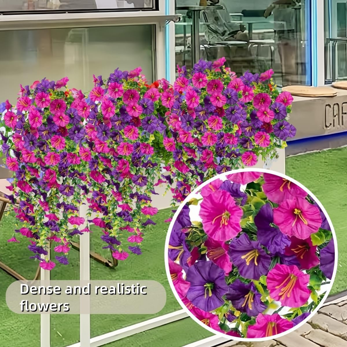 4 Pack Artificial Hanging Flowers, Fake Flower Morning Glory with Eucalyptus Leaves for Spring Summer Decoration, UV Resistant Look Real for Outdoor Home Indoor Planter Porch Patio Balcony Yard Decor image number 5