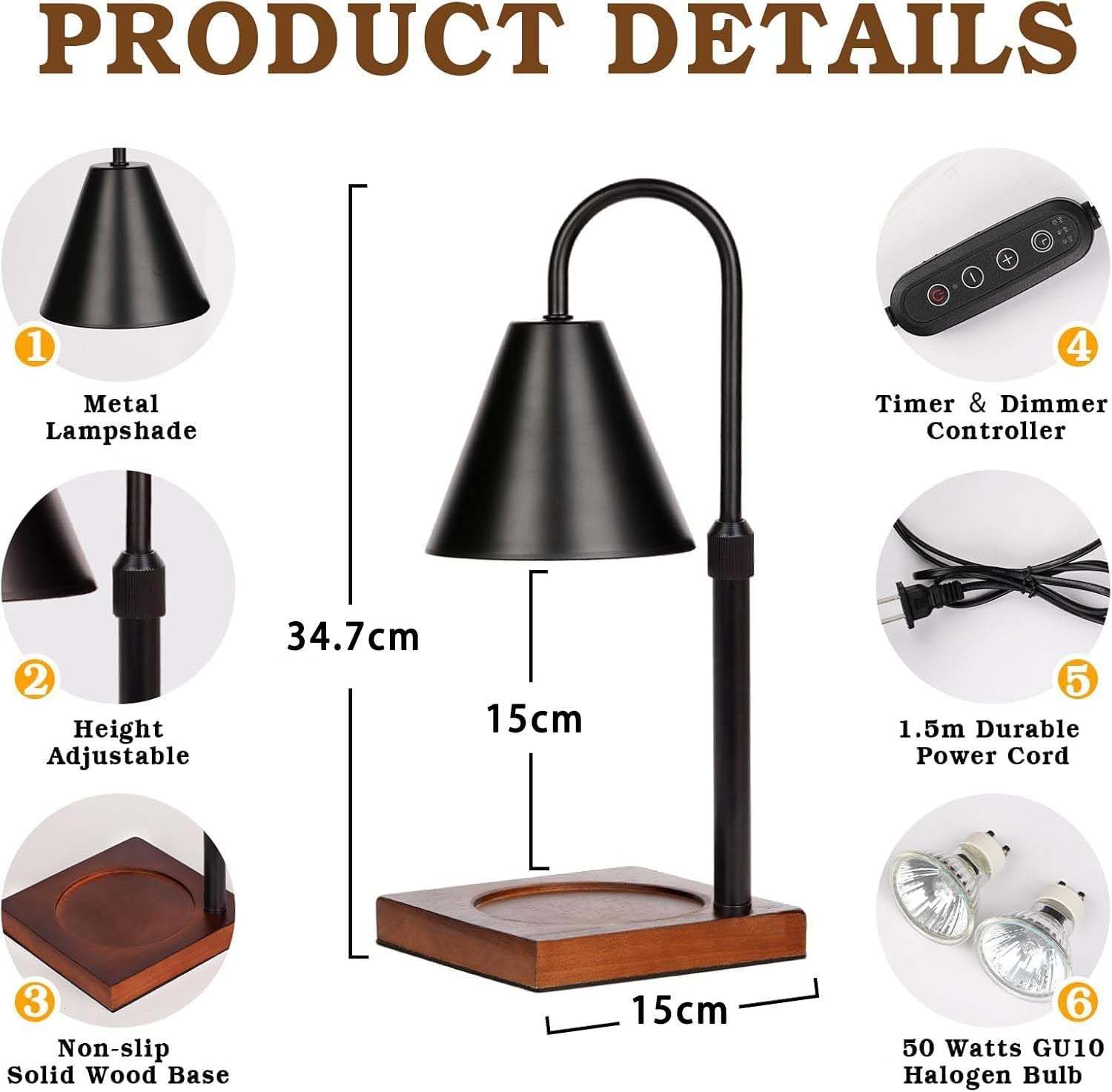 Modern Adjustable Candle Warmer Lamp with Timer and Dimmer, Electric Black Lamp for Jar Candles, Perfect for Bedroom and Living Room Decor（Scented Candles Are Not Included） image number 3