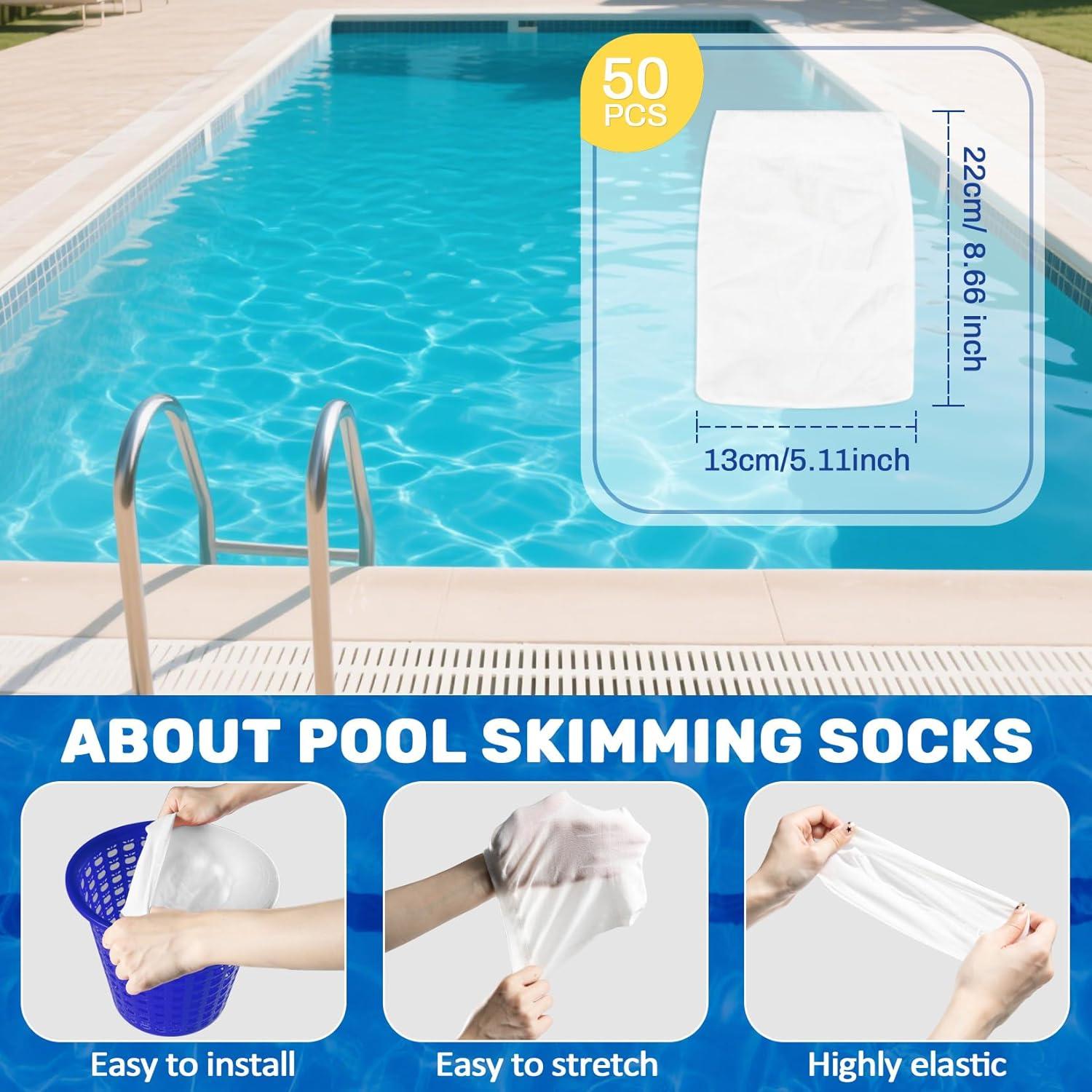 Sukh Pool Skimmer Socks Filte - 50PCS Pool Socks Skimmer Cleaning Filter Cleans Debris,Leaves for In-Ground,Above Ground Pools image number 5