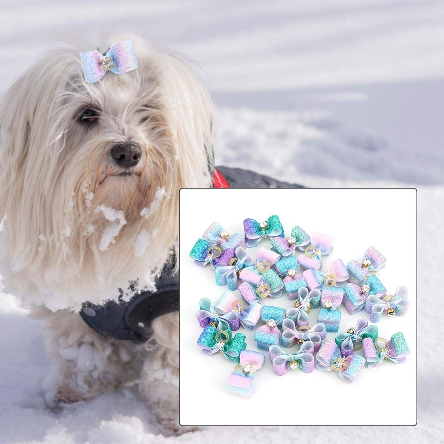 EVTSCAN Pet Hair Bows, 25 Pieces Gradient Ramp for Pets, Hair Bows, Grooming Accessories for Cats, Medium and Small Dogs, 1.2 X 0.8 X 0.8 Inch image number 2