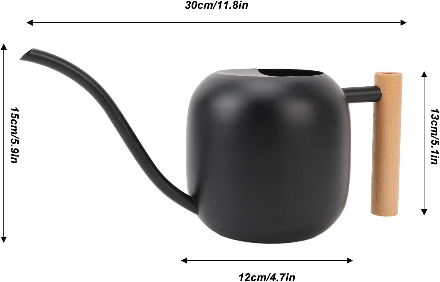 ​Watering Can for Indoor Plants, 1.2L Small Metal Stainless Steel Watering Can with Long Spout and Wooden Handle Modern Semi Open Top Watering Pot for Indoor Bonsai Plants Garden image number 5