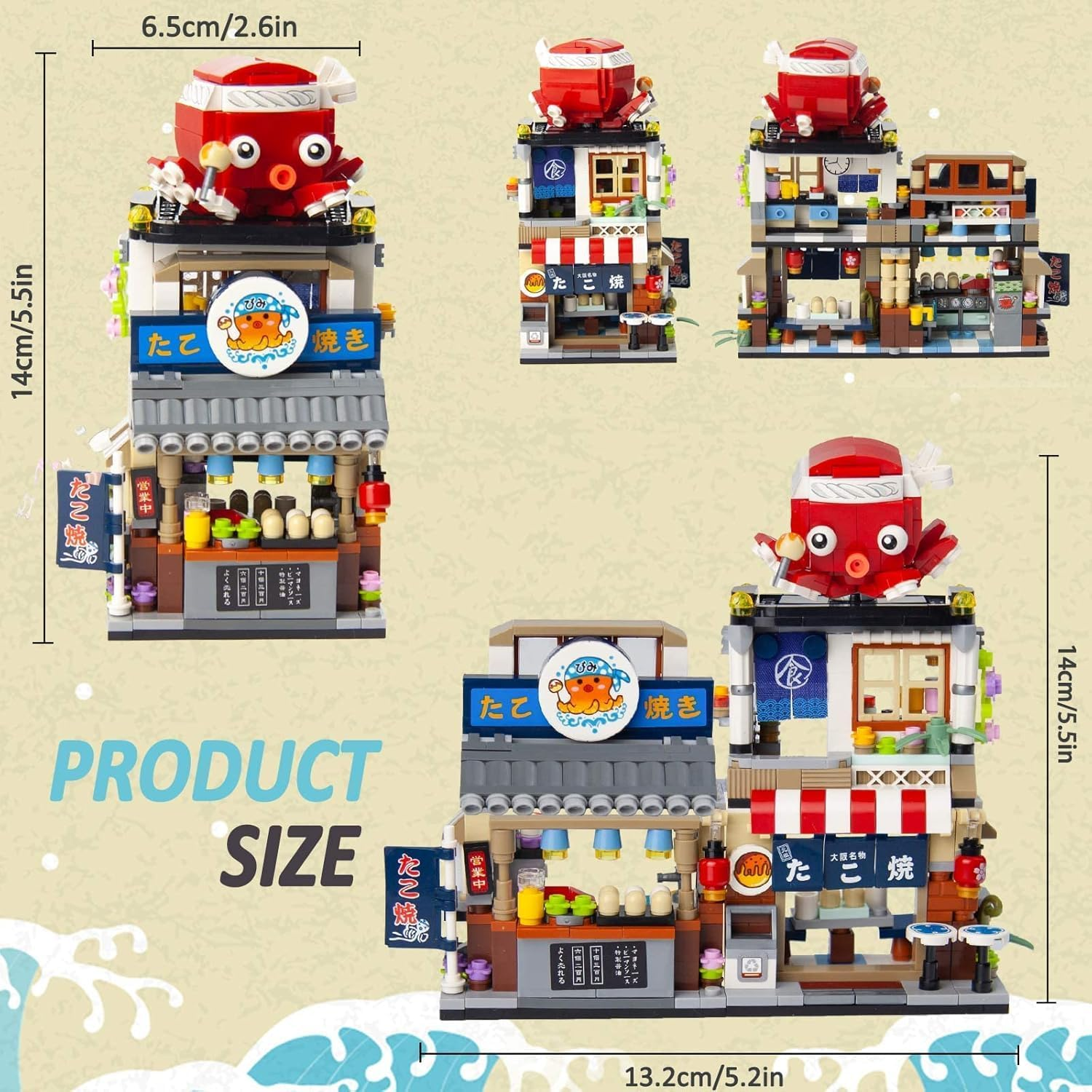 Oundarm Japanese Street View Mini Building Blocks Kit-Takoyaki Shop, Foldable Japanese Mini Store Toy for Adults Boys Girls 6+ (722 Pcs) image number 4