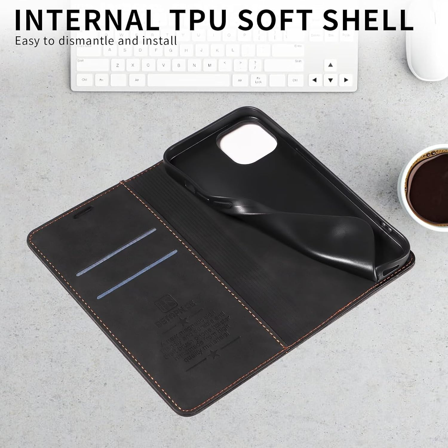 DEDUX Mobile Phone Case for Xiaomi Redmi 15 5G Case Premium Leather Folding Case RFID Protective Magnetic Flip Wallet Case Black - Black image number 6