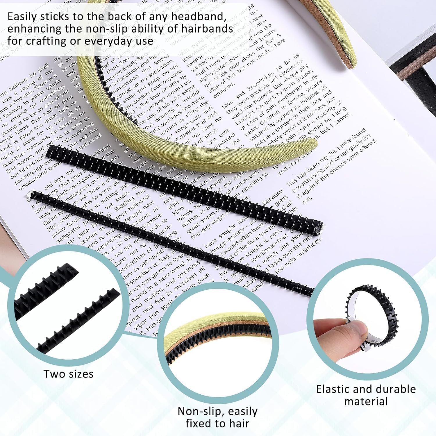 20Pcs Anti-Slip Headband Teeth Strip,Anti Slip Strips Bands Headbands,Anti Slip Strap Band Strip Headband Teeth Strip,Anti-Slip Rubber Teeth Gripper Strip,Black Plastic Headband Anti-Slip Teeth Strip image number 5