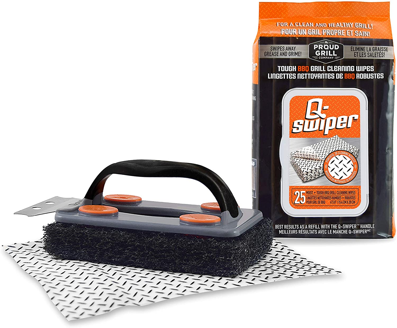 Q-Swiper BBQ Grill Cleaner Set - 1 BBQ Brush with Scraper and 25 BBQ Grill Cleaning Wipes. Bristle Free & Wire Free. Safe Way to Remove Grease and Grime for a Clean and Healthy Grill! image number 4