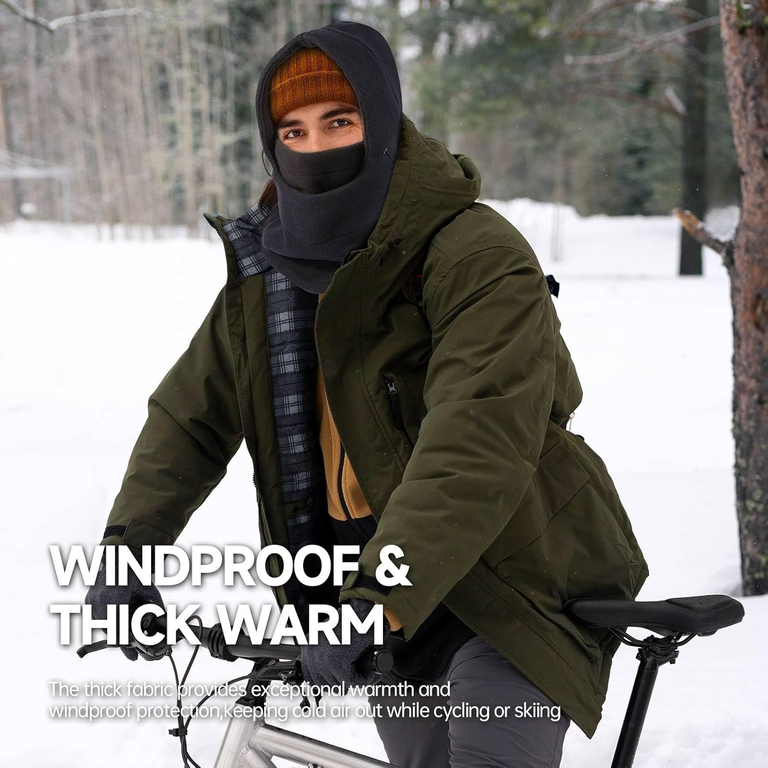 Balaclava Face Mask for Men Women: Thermal Polar Fleece Hood Windproof Ski Mask with Adjustable, Convertible Warm Face Cover Hat Scarf - Grey/Black image number 6