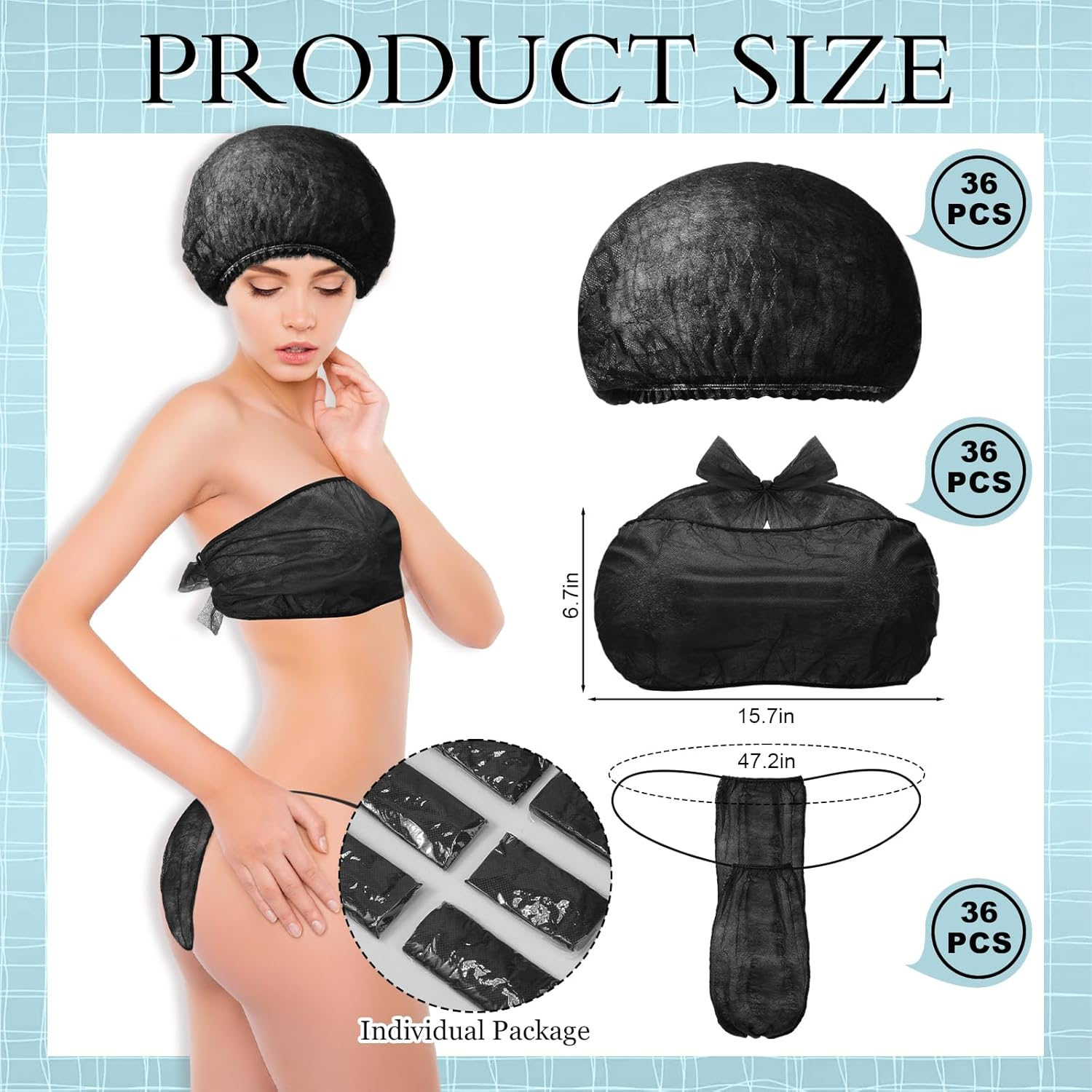 Chicingyou 36 Set Spray Tanning Supplies Included Spray Tan Feet Pads Hair Nets Disposable Bra Underwear Caps Kit for Sunless Tan Self Tanning at Home or Salon Accessories (Black) - 36, Black image number 4