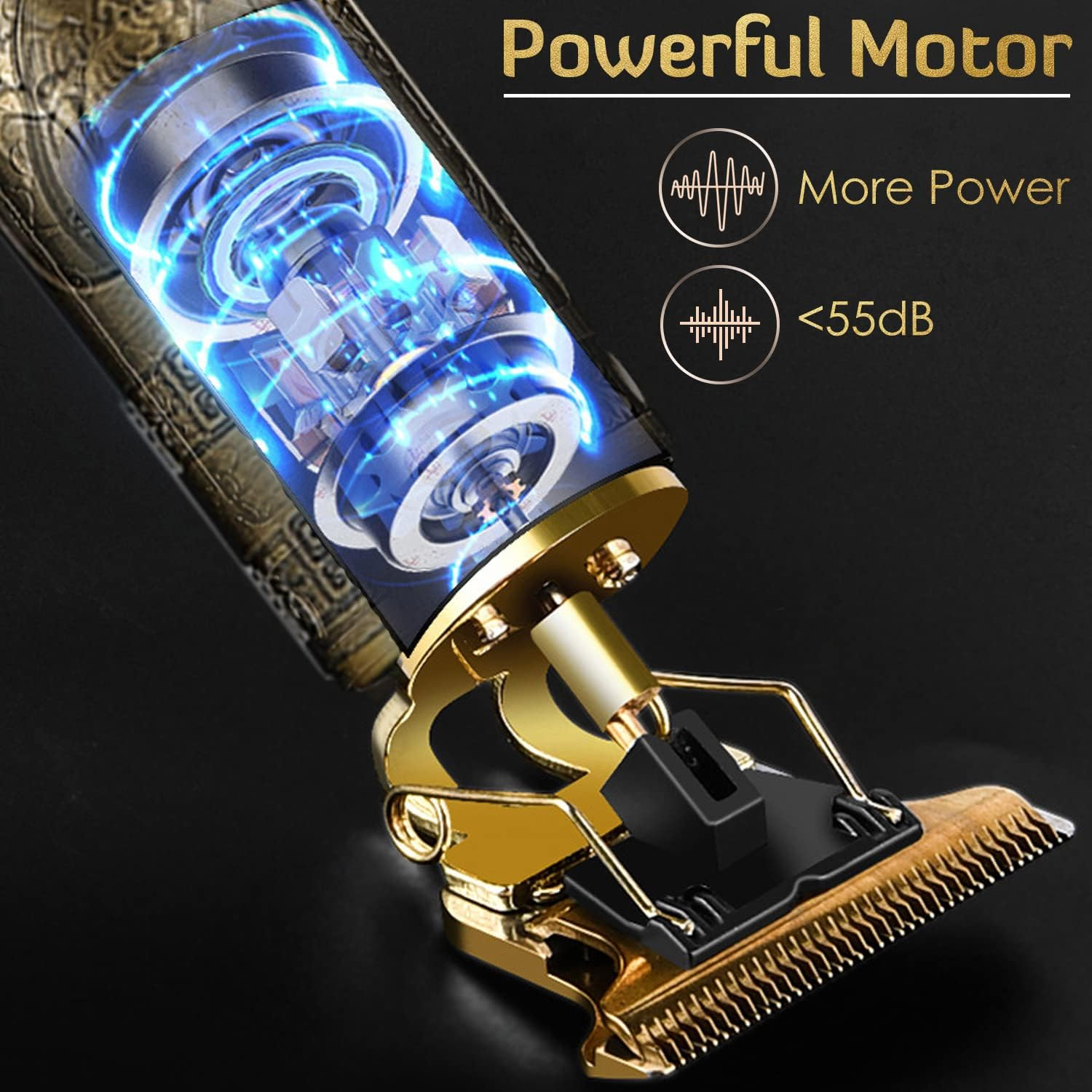 PXLISIE Hair Clippers for Men, Professional Hair Trimmer T Blade Trimmer Zero Gapped Trimmer, Cordless Rechargeable Beard Trimmer Shaver Hair Cutting Kit with Guide Combs (Gold) image number 5