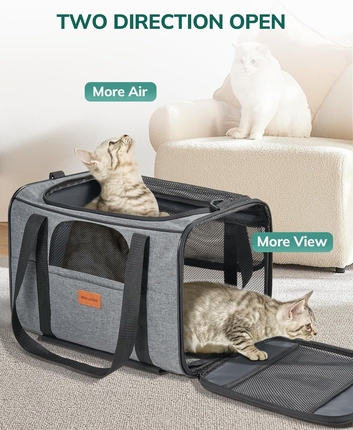 Morpilot Cat Carrier with Wheels Airline Approved, Pet Dog Carrier with Wheels for Small Dogs, Rolling Cat Carrier for Large Cats Puppy Stroller Detachable and Foldable Pet Travel Bag Dark Gray image number 4