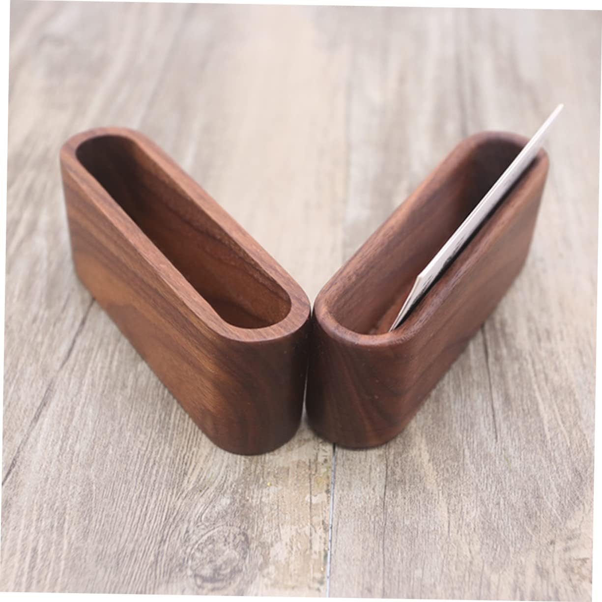 TEHAUX Walnut Wooden Desk Pen Holder Organizer Stationery Case Office Supplies Business Card Storage Box image number 4